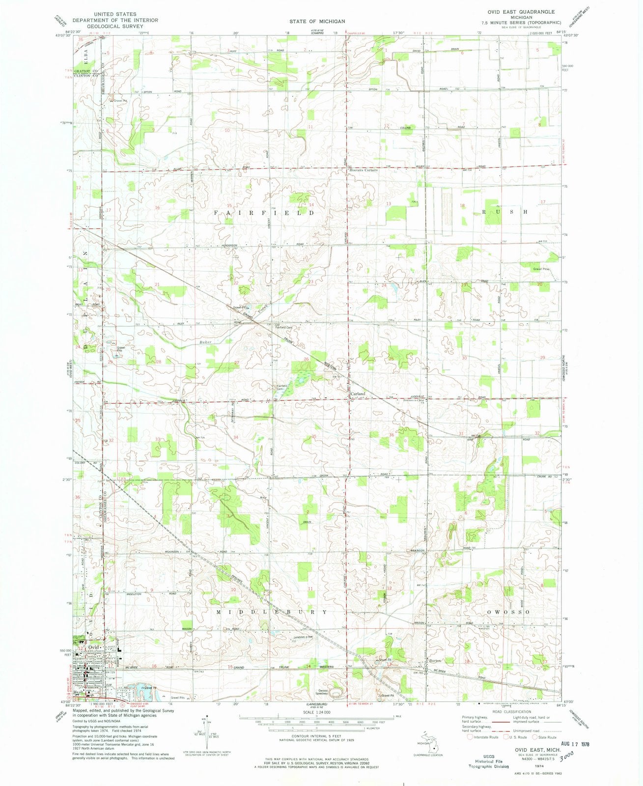 1974 Ovid East, MI - Michigan - USGS Topographic Map