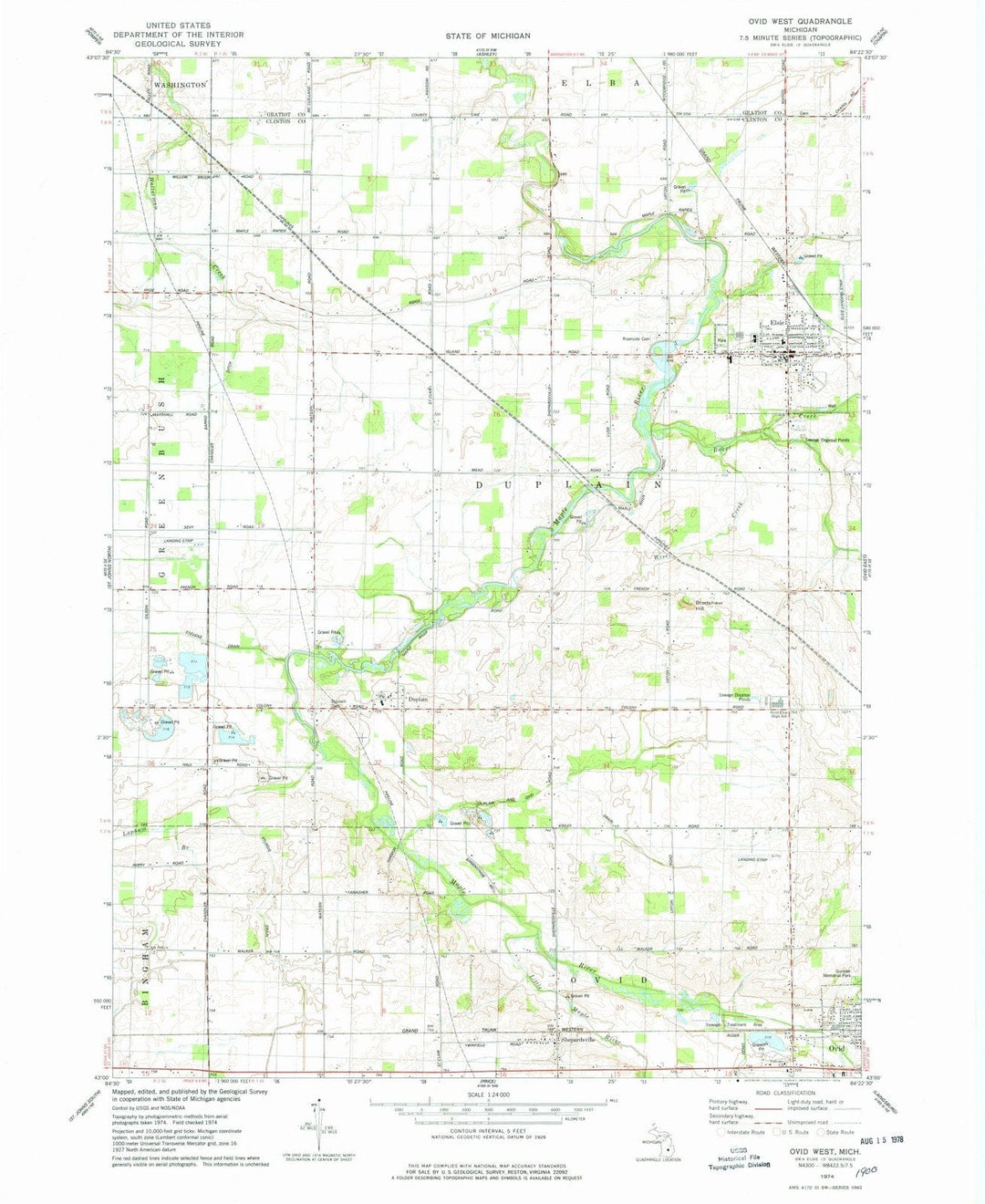 1974 Ovid West, MI - Michigan - USGS Topographic Map