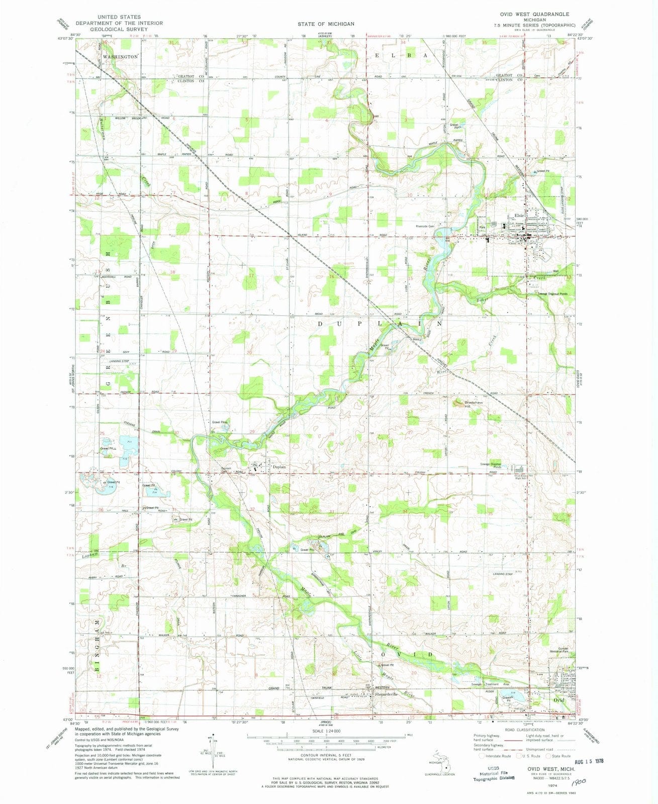 1974 Ovid West, MI - Michigan - USGS Topographic Map