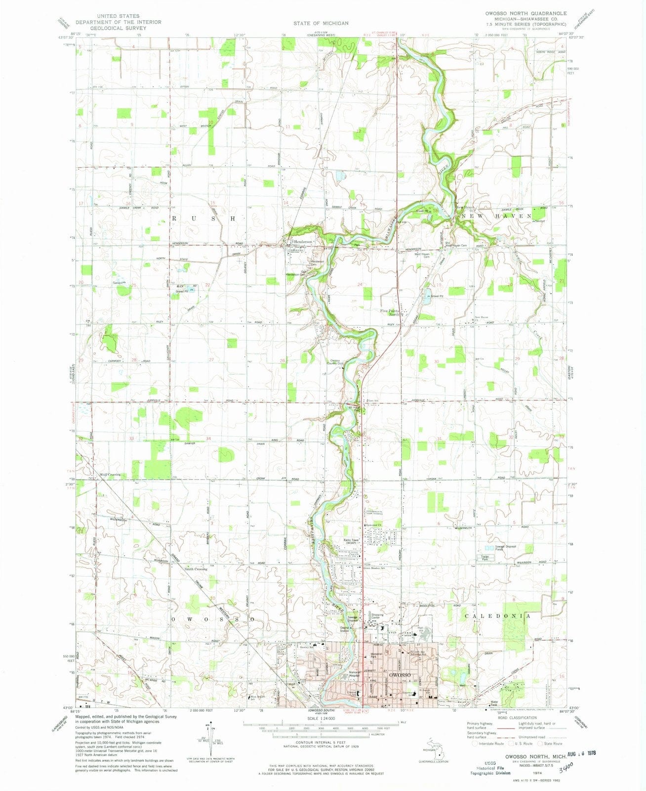 1974 Owosso, MI - Michigan - USGS Topographic Map