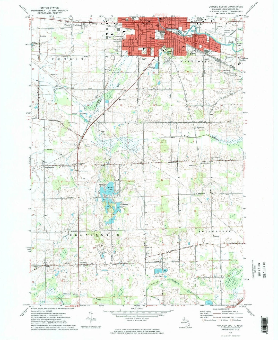 1972 Owosso, MI - Michigan - USGS Topographic Map