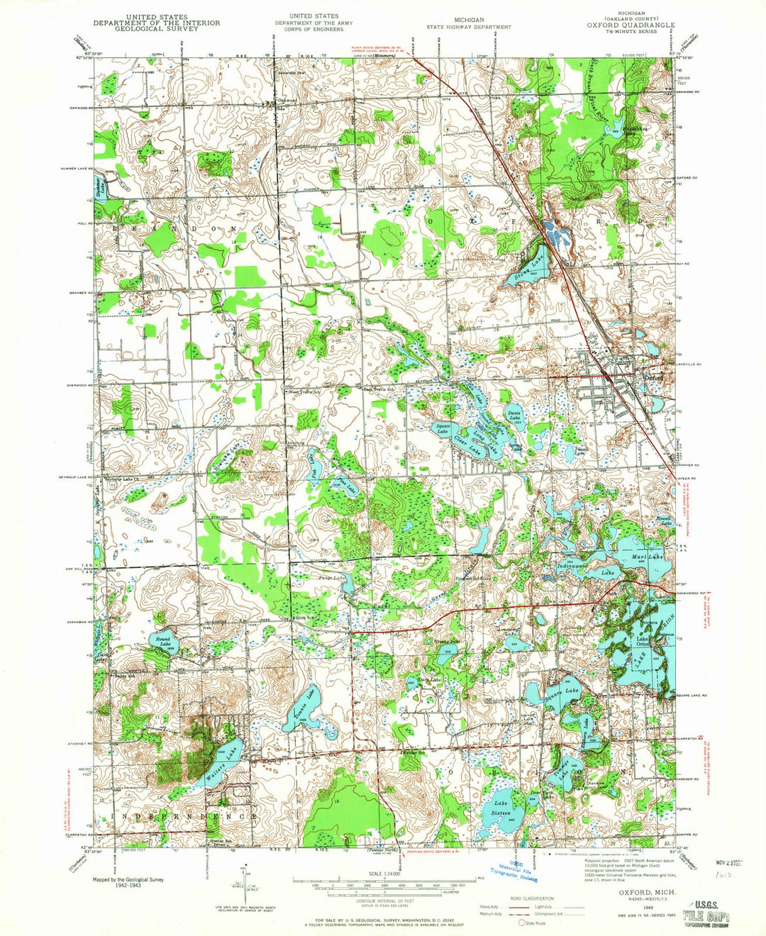 1943 Oxford, MI - Michigan - USGS Topographic Map