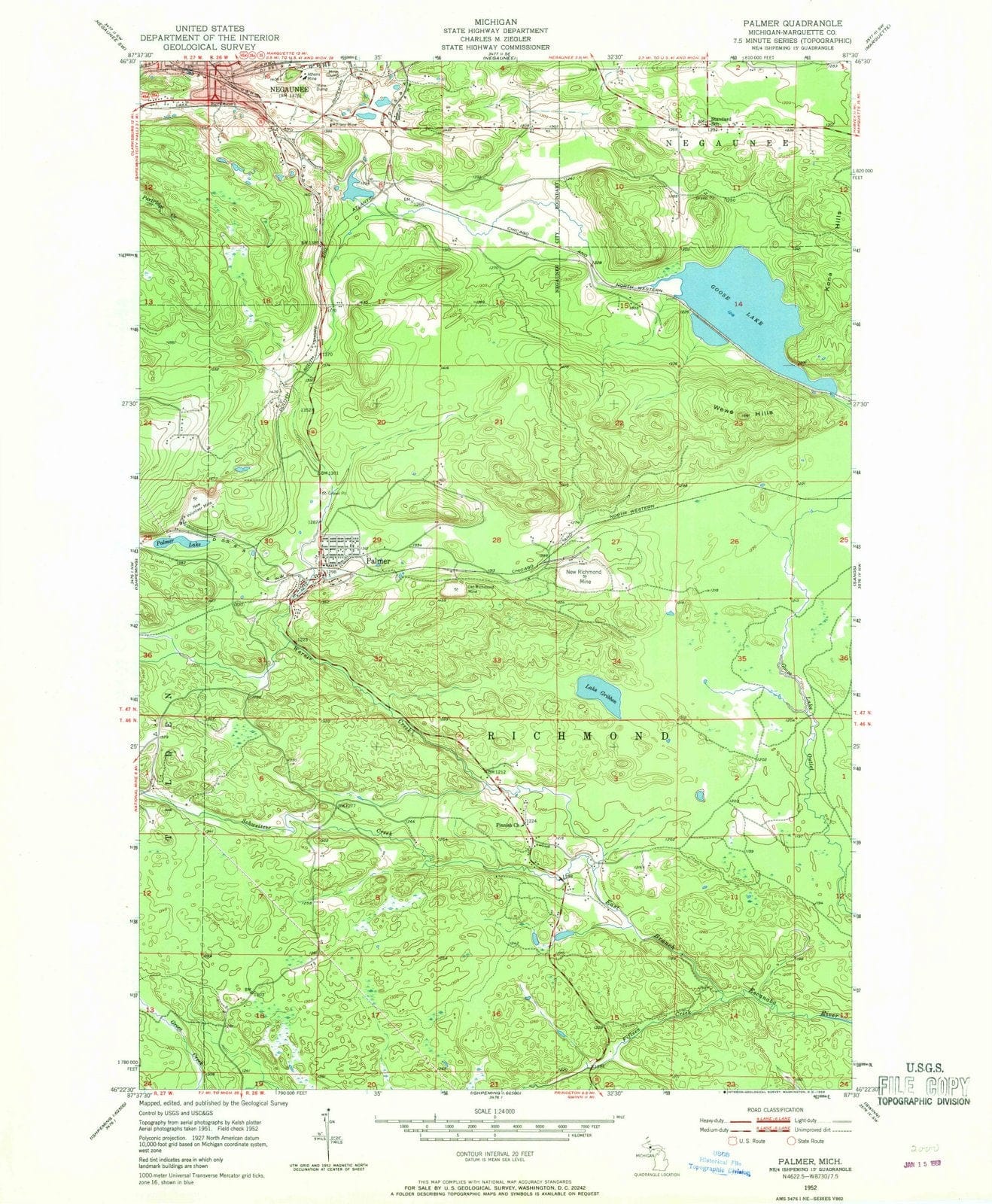 1952 Palmer, MI - Michigan - USGS Topographic Map