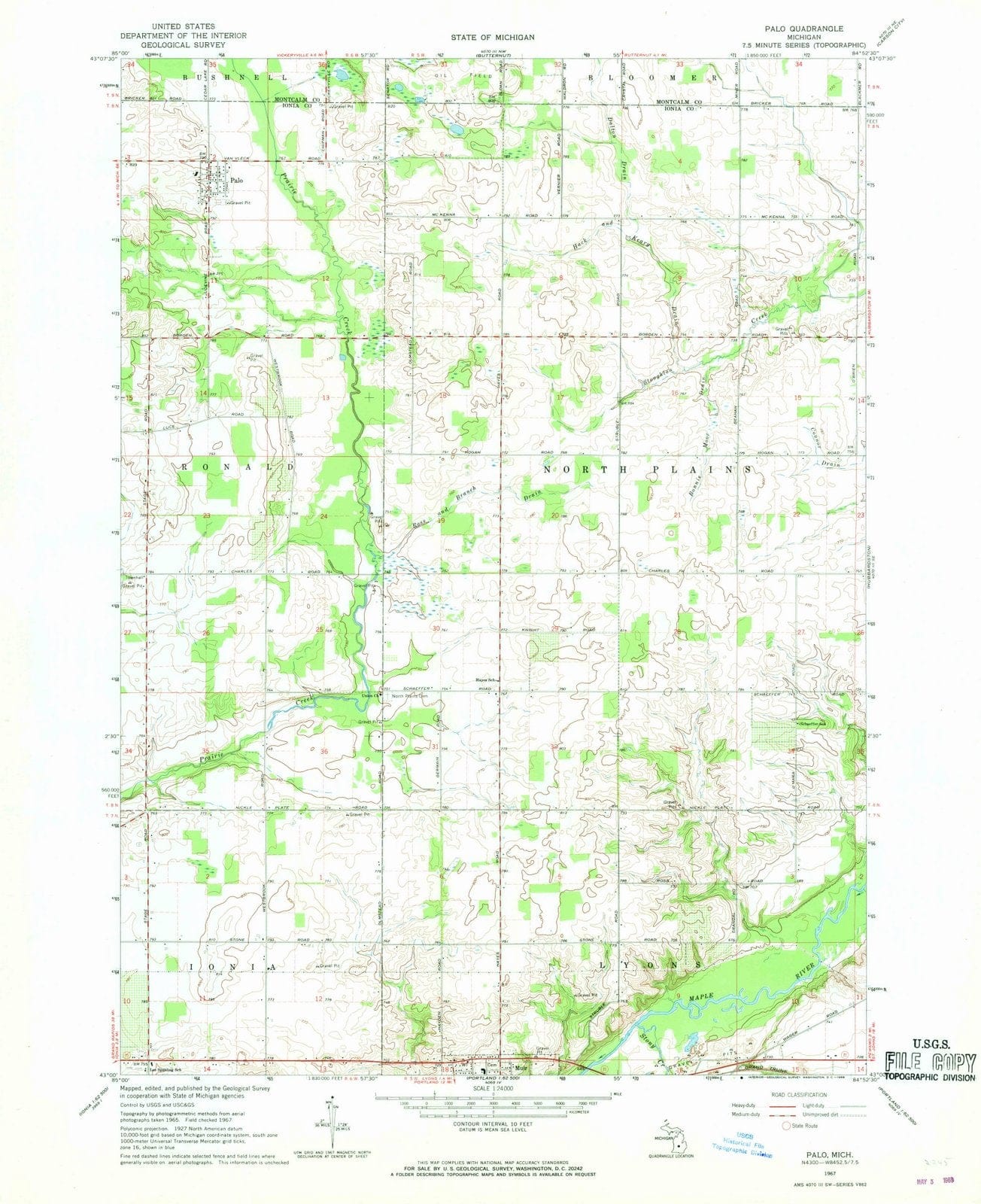 1967 Palo, MI - Michigan - USGS Topographic Map