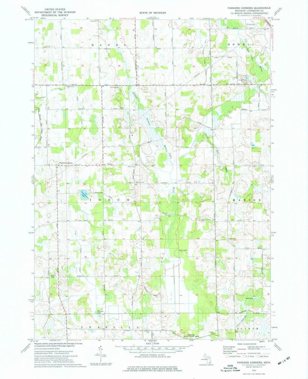 1973 Parkers Corners, MI - Michigan - USGS Topographic Map