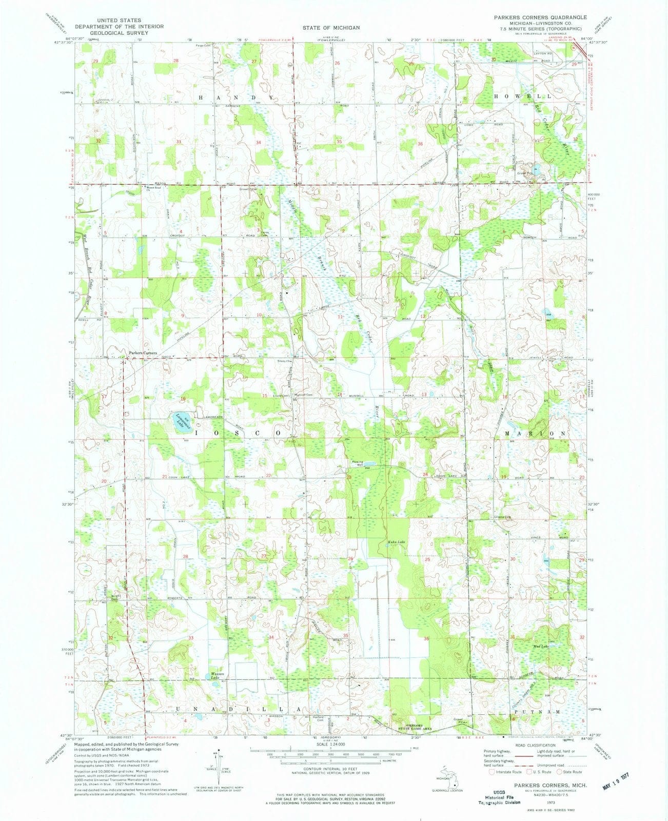 1973 Parkers Corners, MI - Michigan - USGS Topographic Map