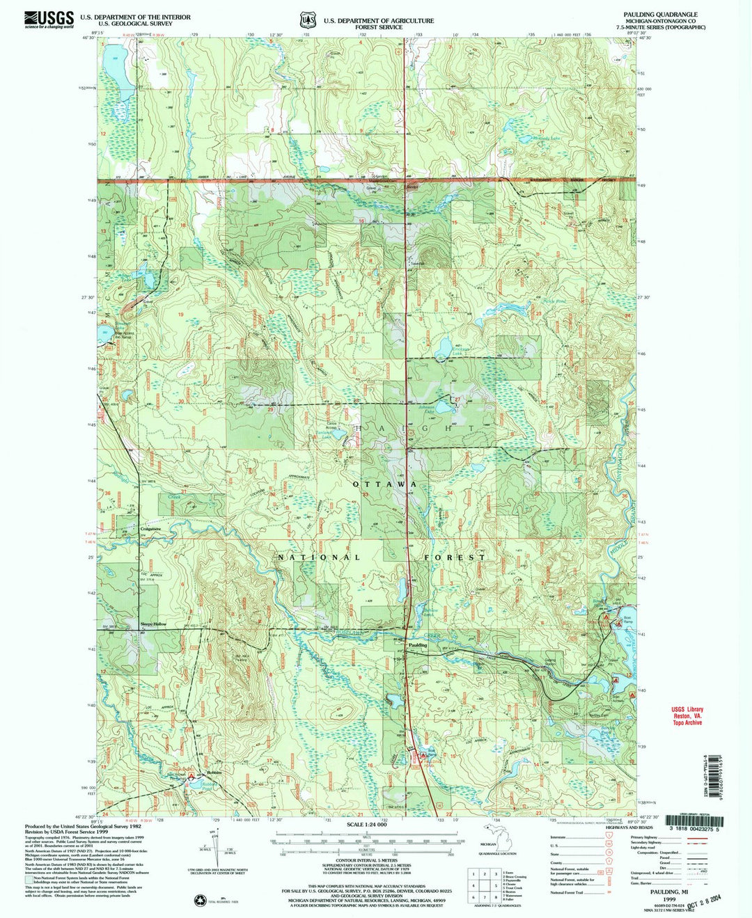1999 Paulding, MI - Michigan - USGS Topographic Map