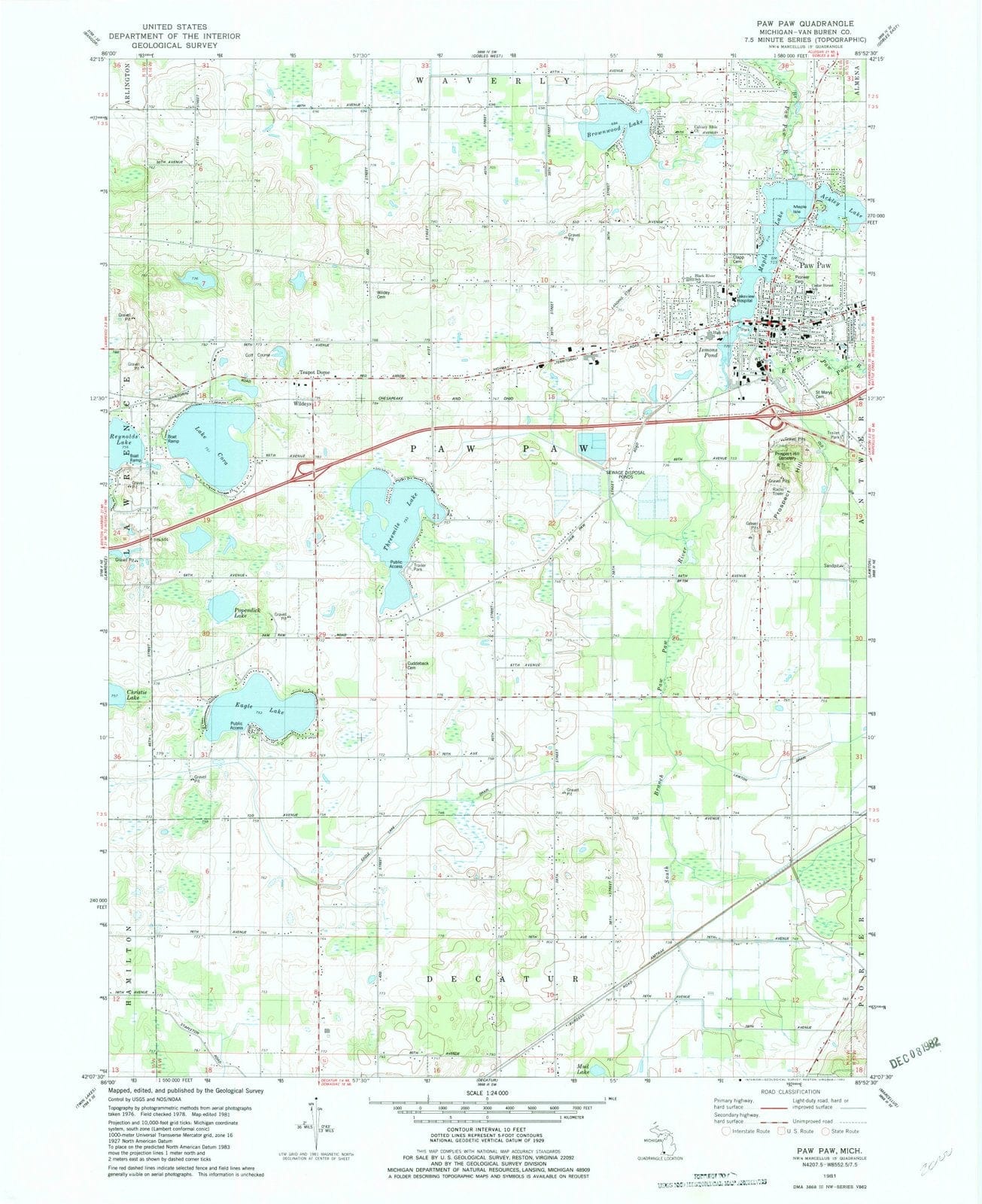 1981 Paw Paw, MI - Michigan - USGS Topographic Map