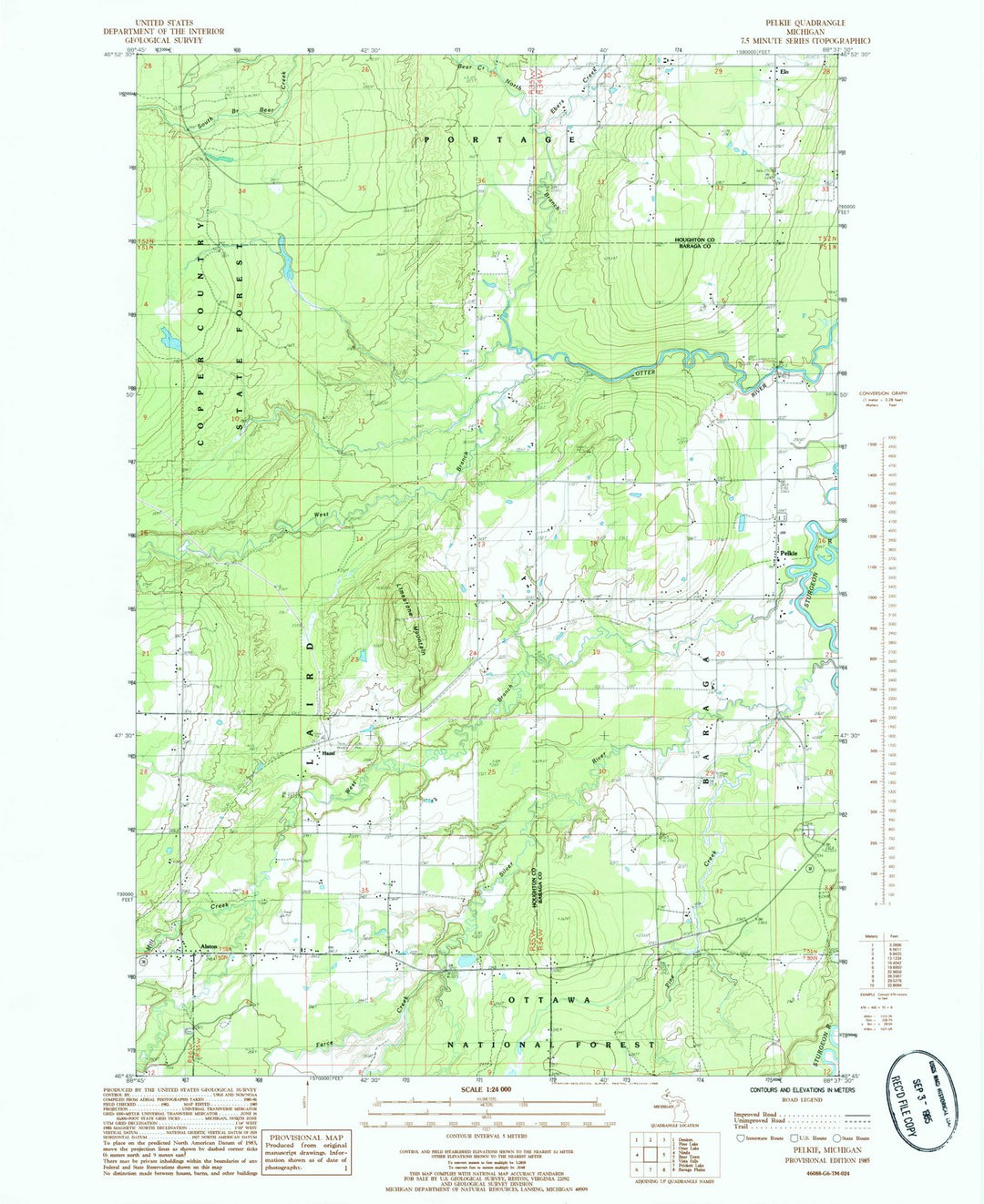1985 Pelkie, MI - Michigan - USGS Topographic Map