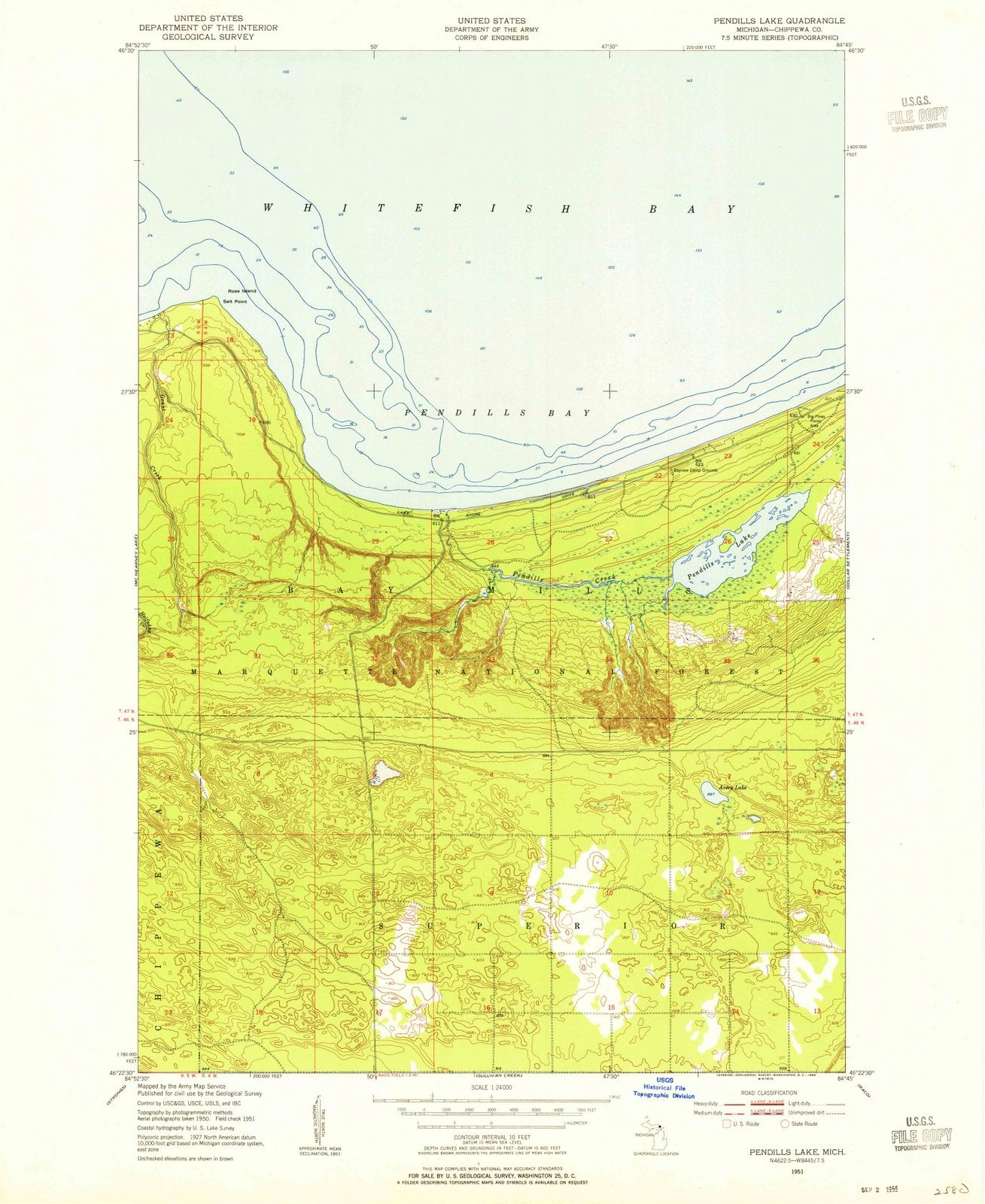 1951 Pendills Lake, MI - Michigan - USGS Topographic Map