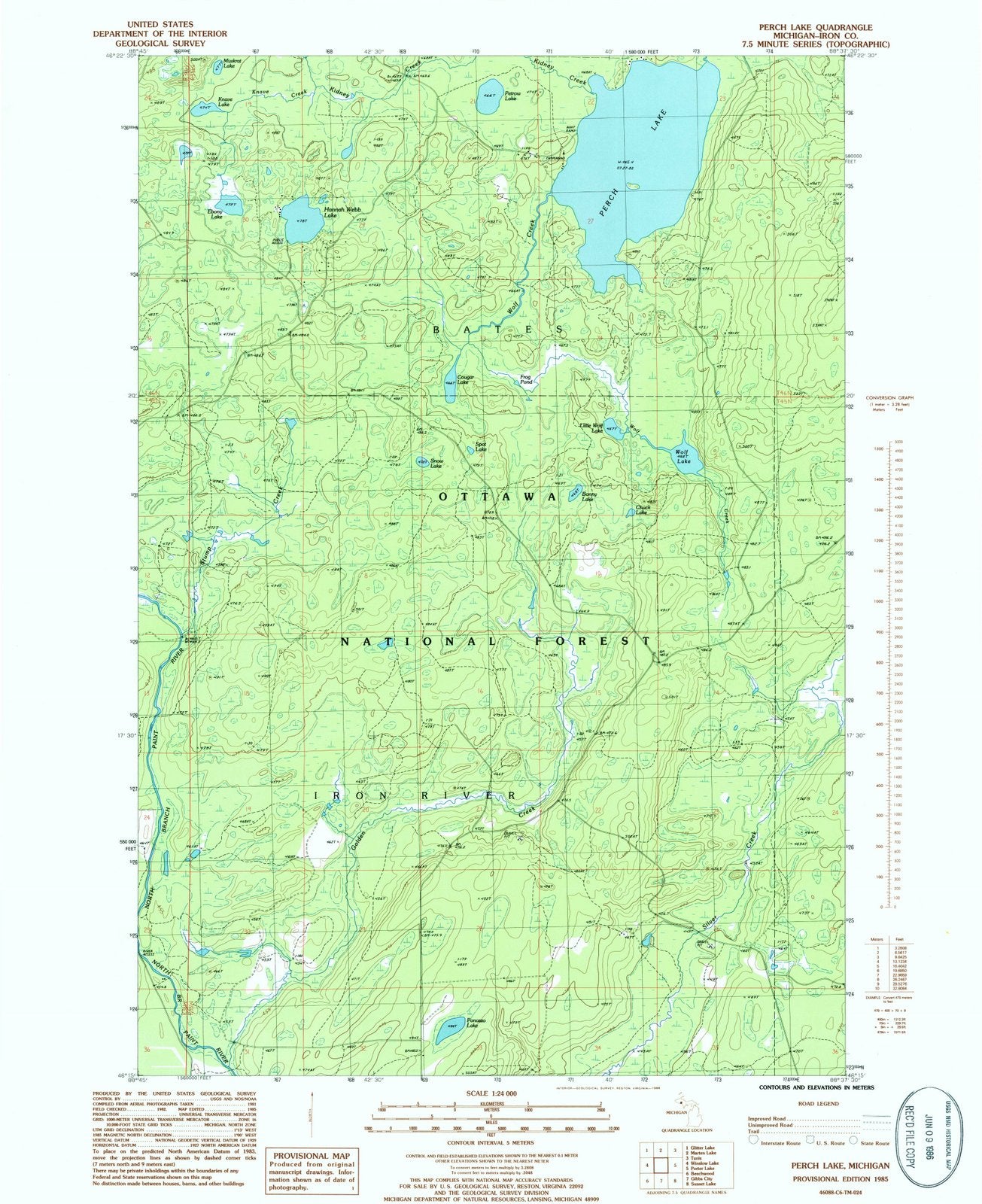 1985 Perch Lake, MI - Michigan - USGS Topographic Map