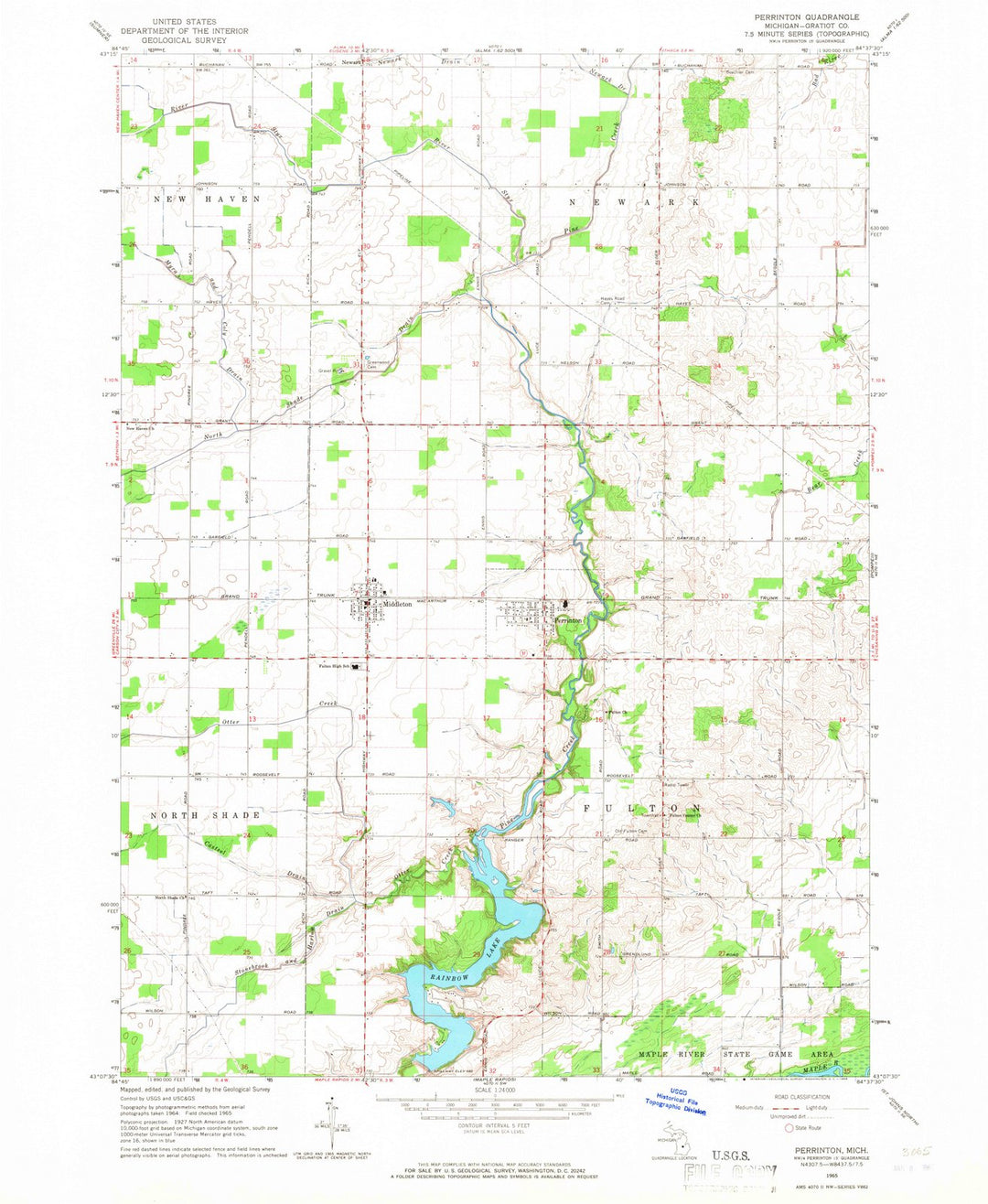 1965 Perrinton, MI - Michigan - USGS Topographic Map