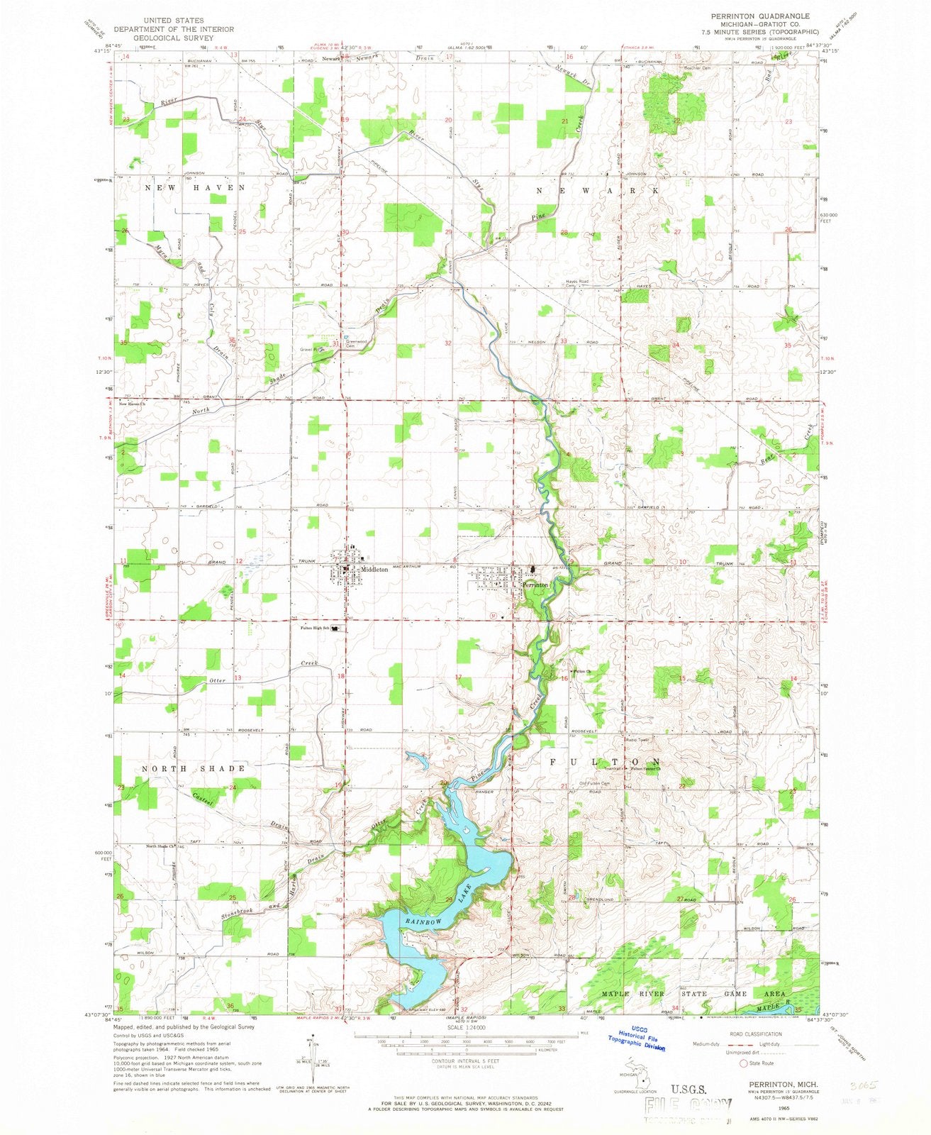 1965 Perrinton, MI - Michigan - USGS Topographic Map