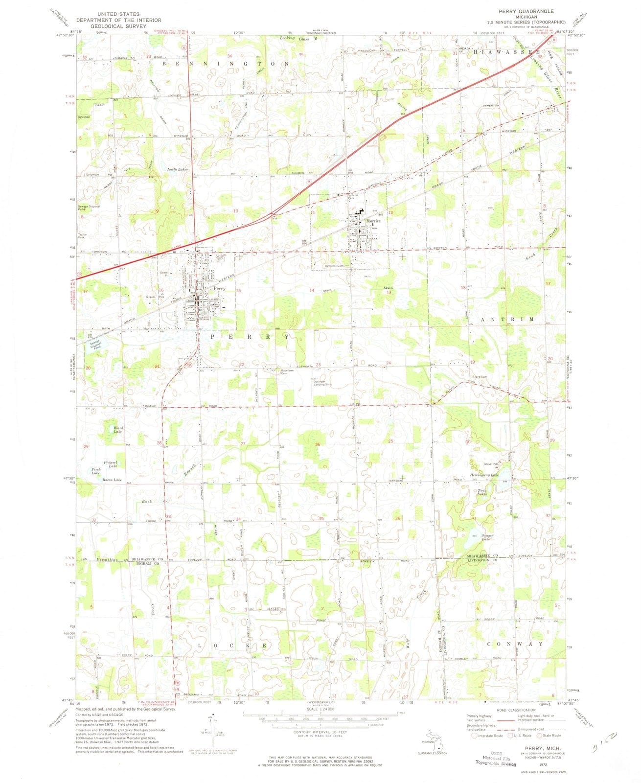 1972 Perry, MI - Michigan - USGS Topographic Map