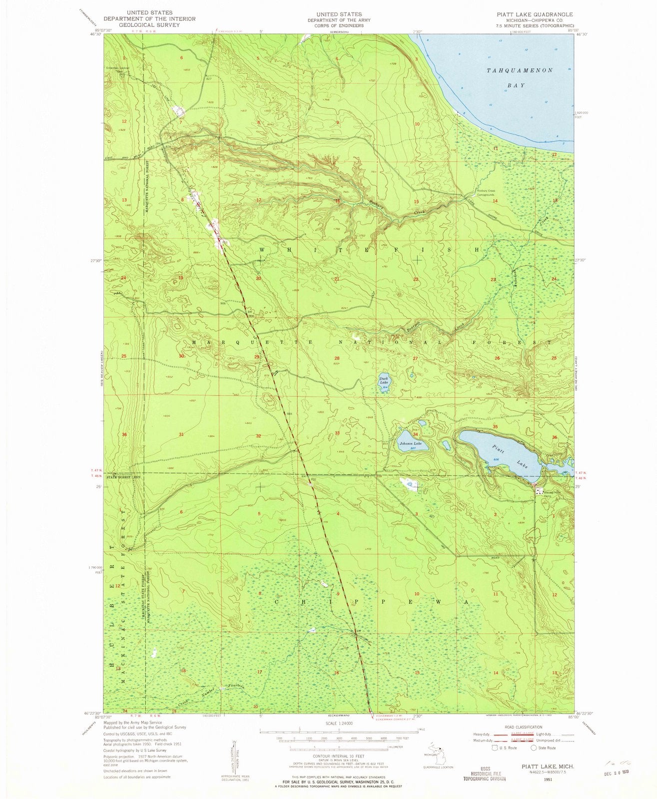 1951 Piatt Lake, MI - Michigan - USGS Topographic Map