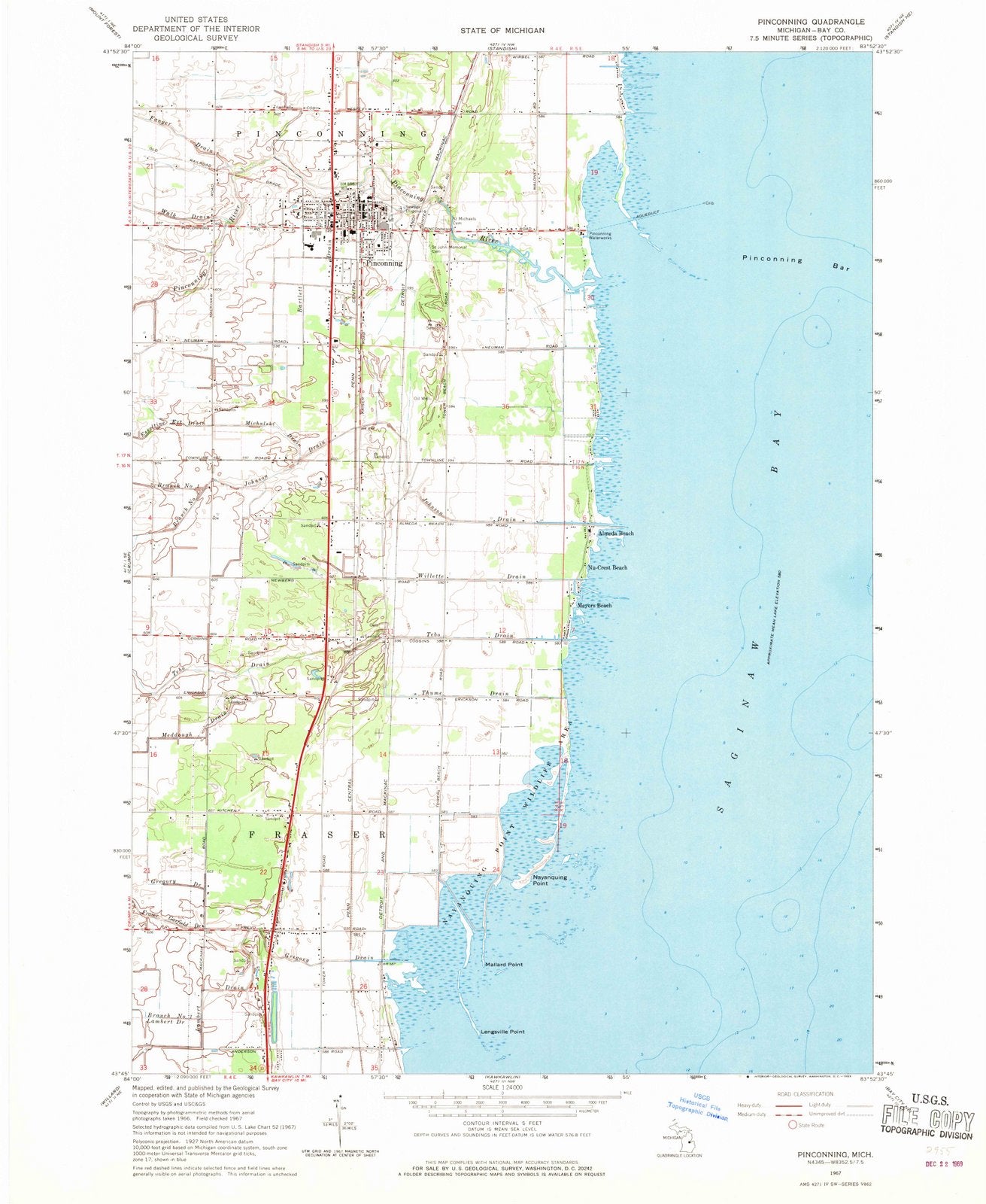 1967 Pinconning, MI - Michigan - USGS Topographic Map