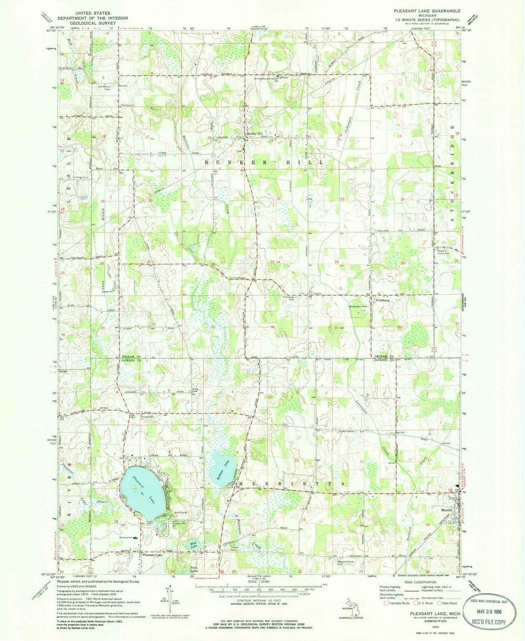 1970 Pleasant Lake, MI - Michigan - USGS Topographic Map