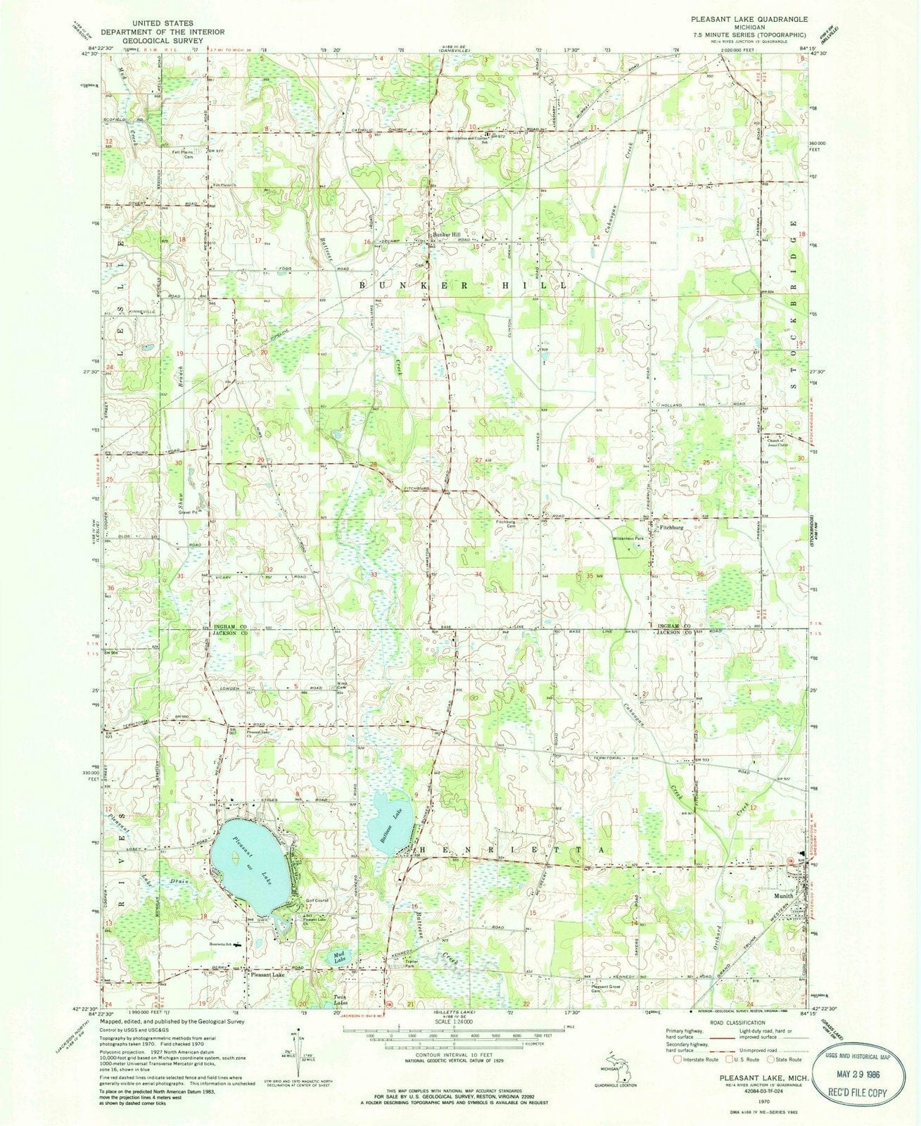1970 Pleasant Lake, MI - Michigan - USGS Topographic Map