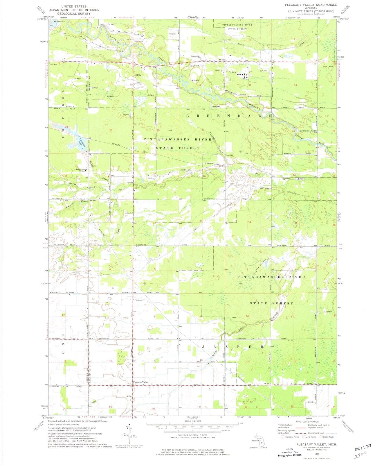 1973 Pleasant Valley, MI - Michigan - USGS Topographic Map