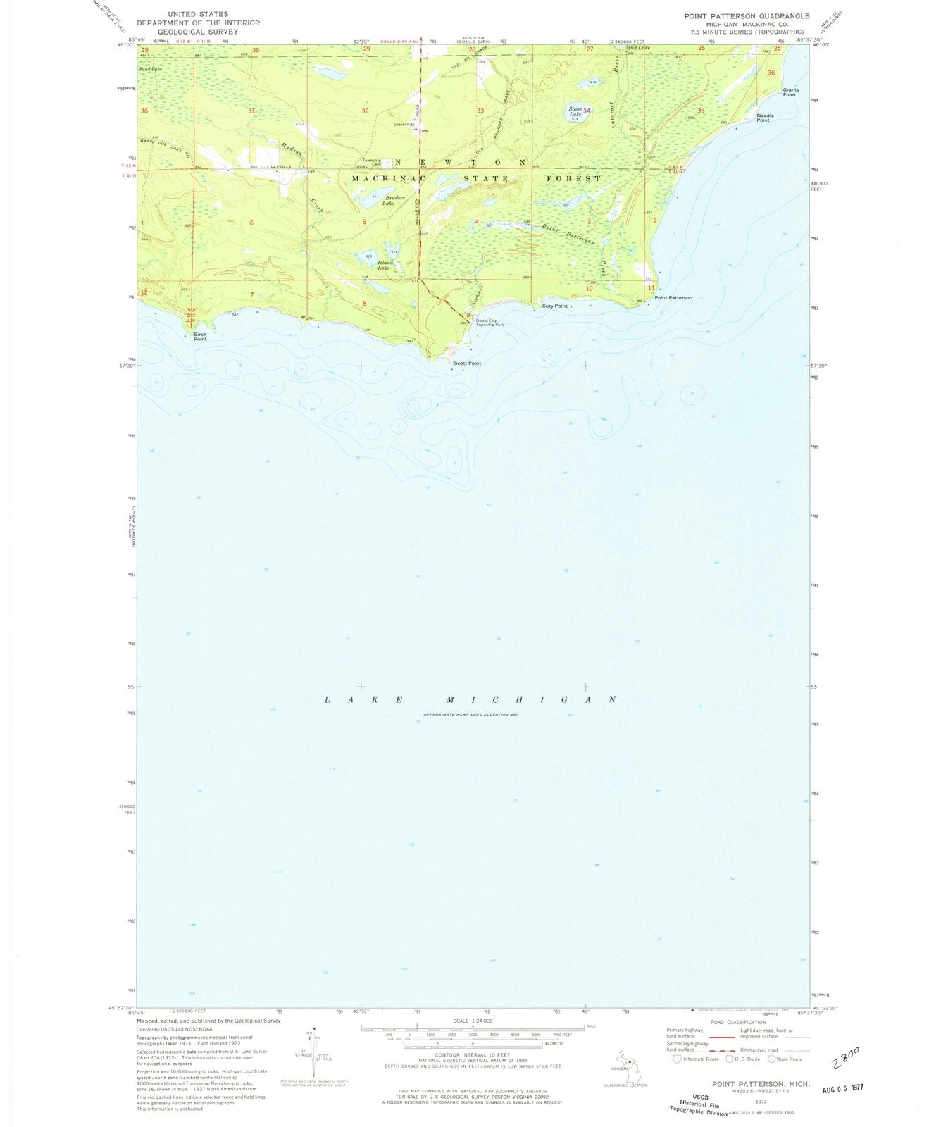1973 Point Patterson, MI - Michigan - USGS Topographic Map