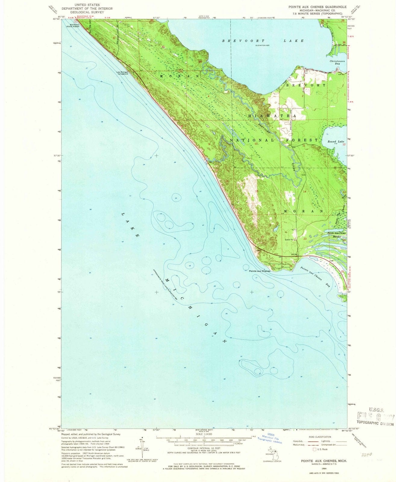 1964 Pointe Aux Chenex, MI - Michigan - USGS Topographic Map