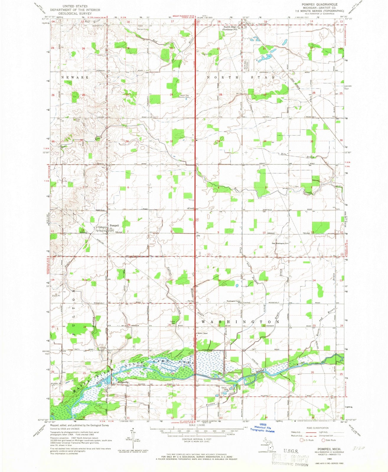 1965 Pompeii, MI - Michigan - USGS Topographic Map