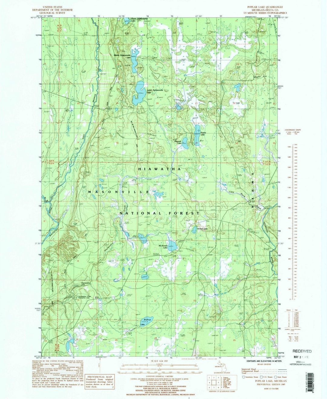 1985 Poplar Lake, MI - Michigan - USGS Topographic Map