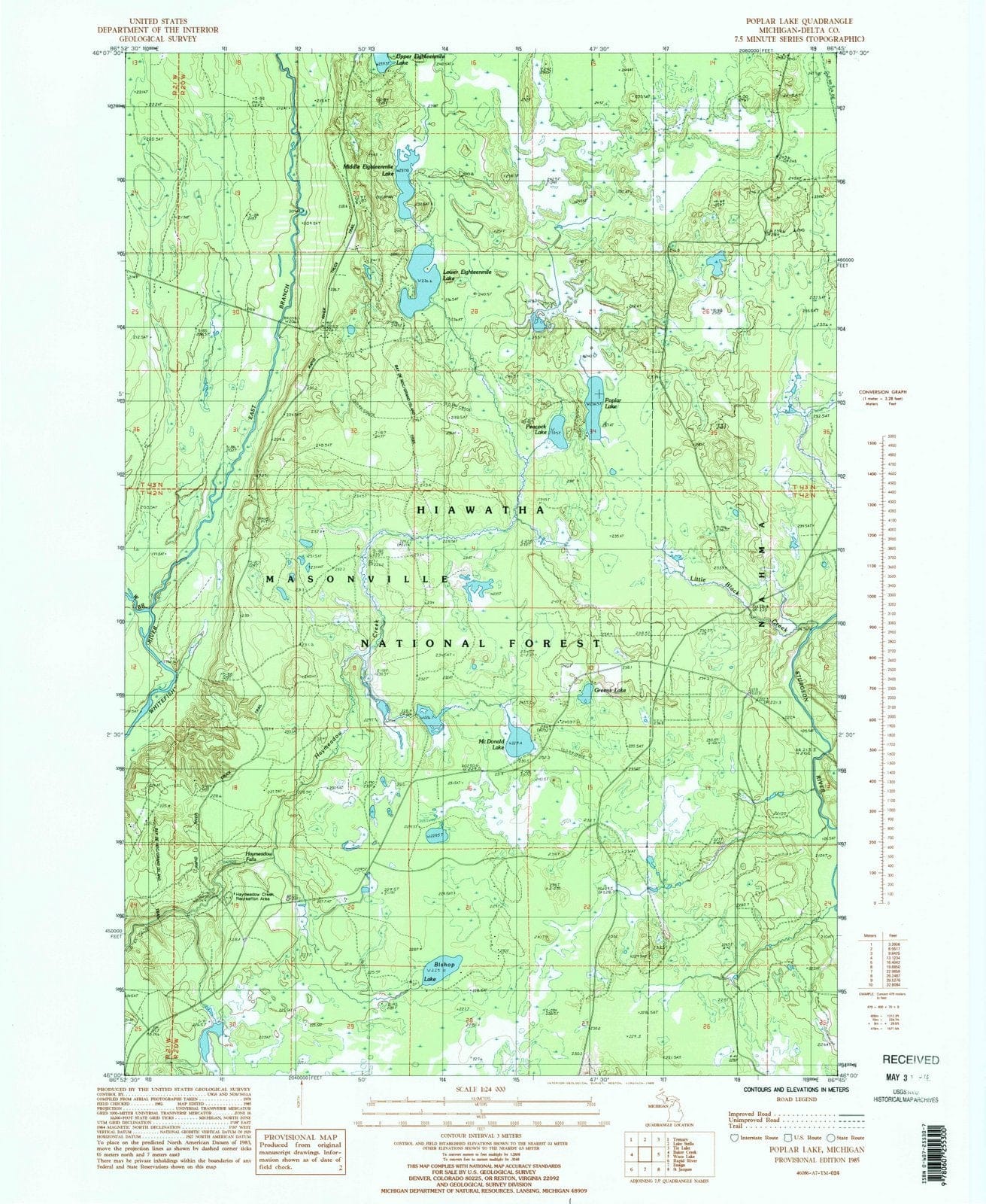 1985 Poplar Lake, MI - Michigan - USGS Topographic Map