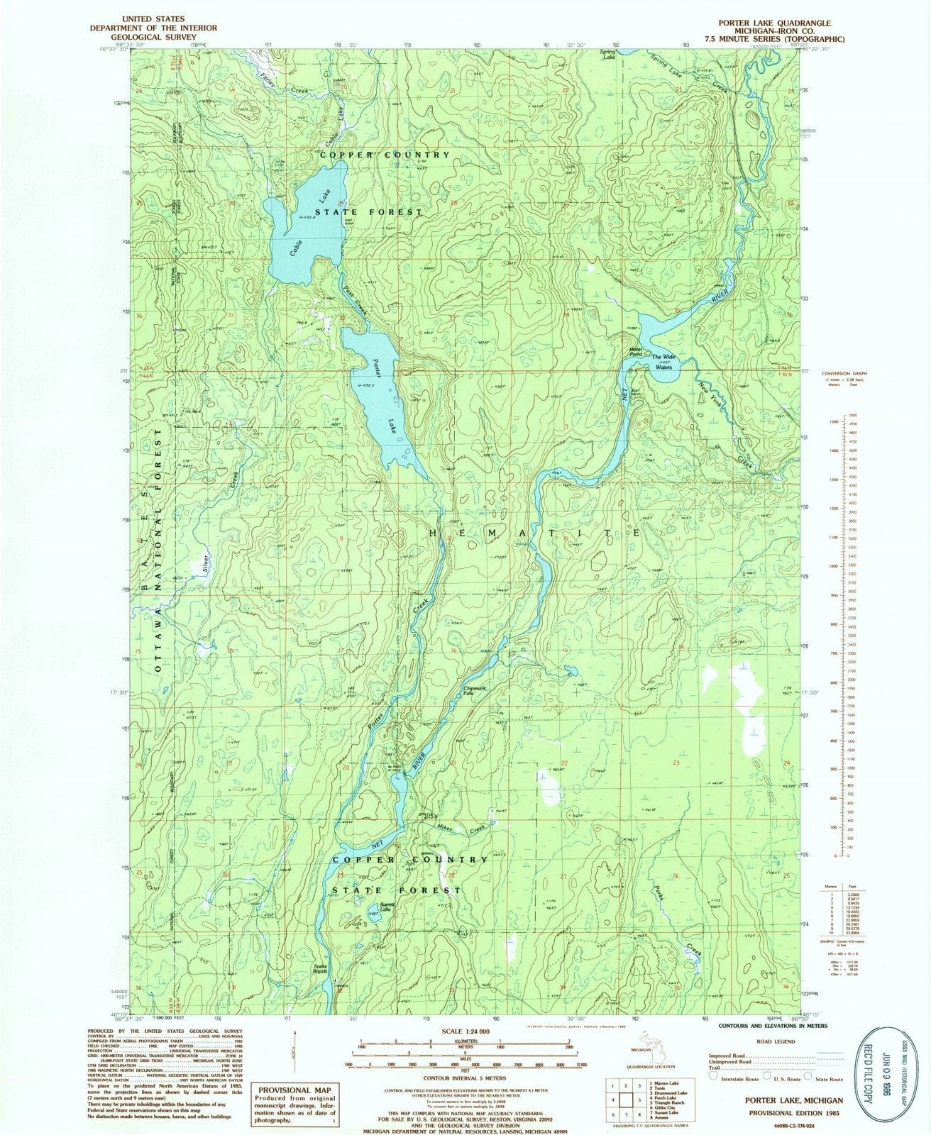 1985 Porter Lake, MI - Michigan - USGS Topographic Map