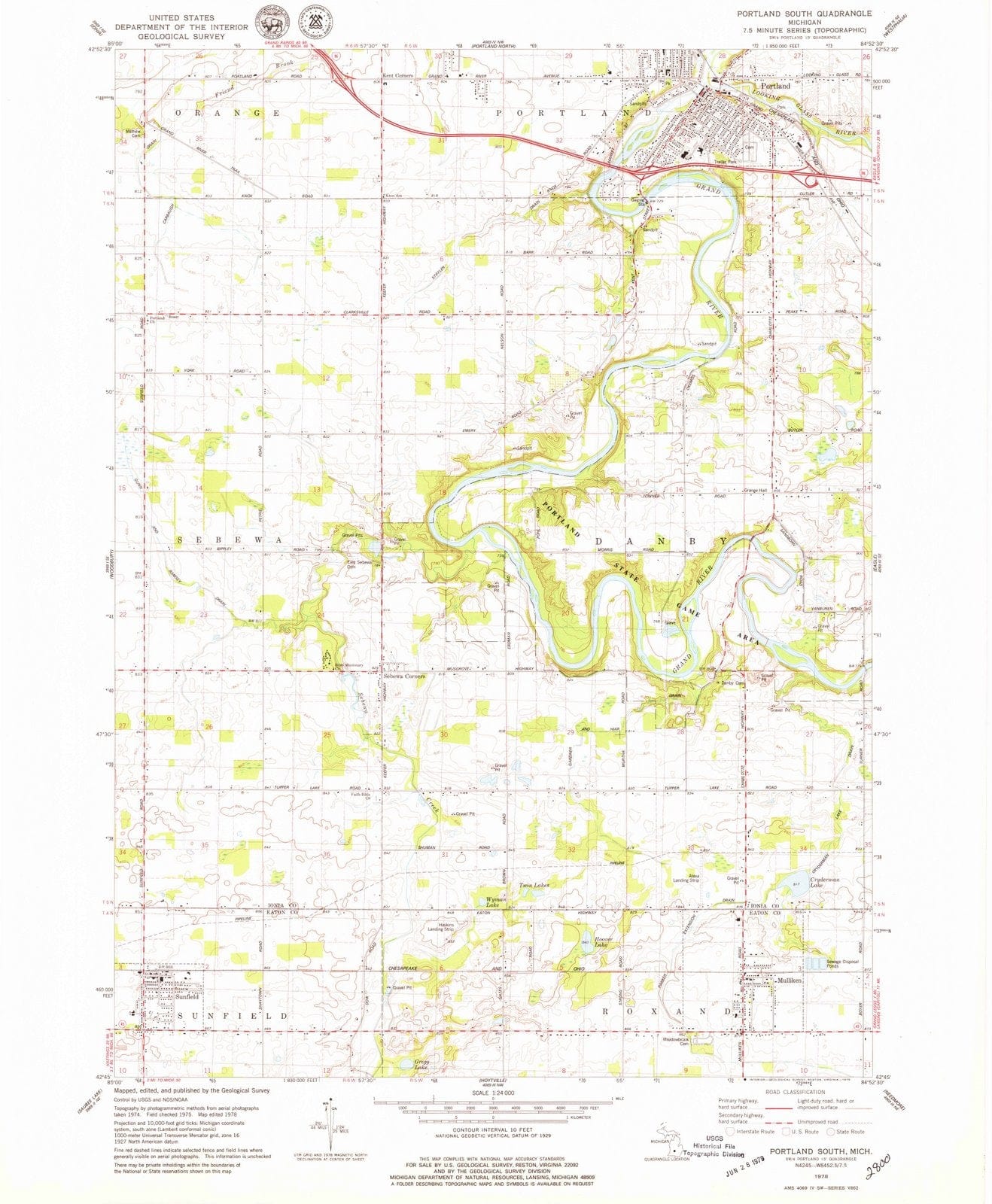 1978 Portland South, MI - Michigan - USGS Topographic Map