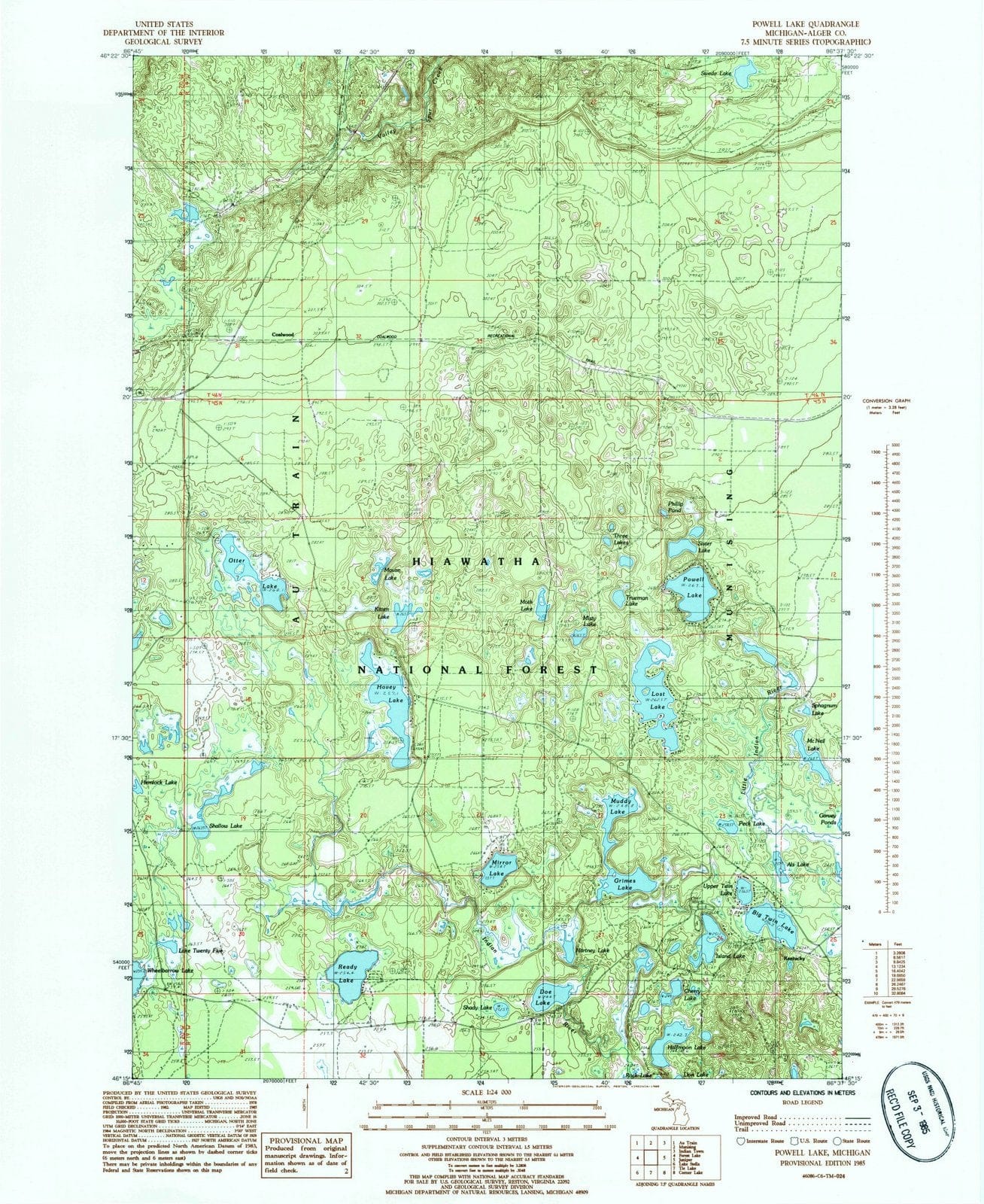 1985 Powell Lake, MI - Michigan - USGS Topographic Map
