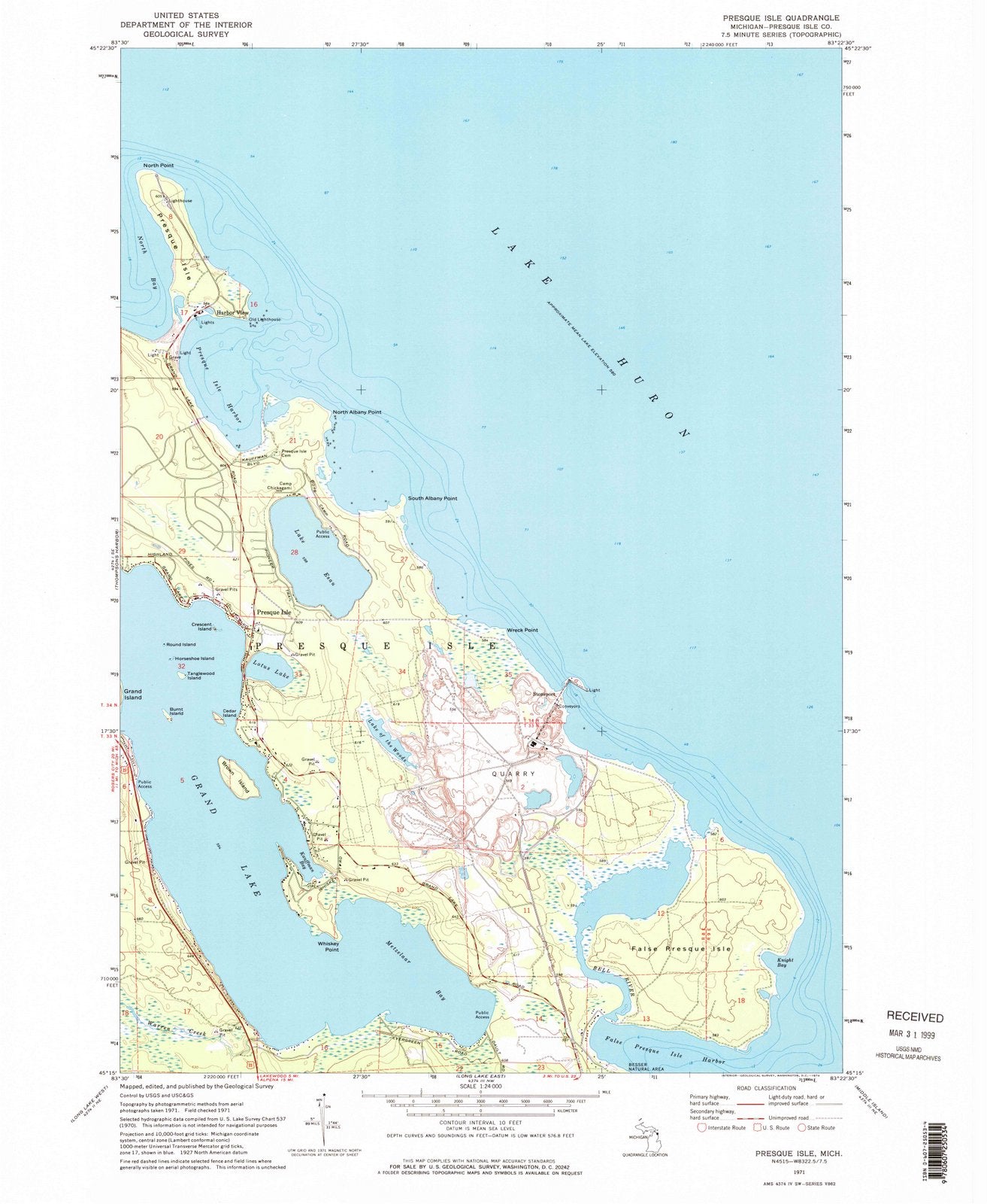 1971 Presque Isle, MI - Michigan - USGS Topographic Map