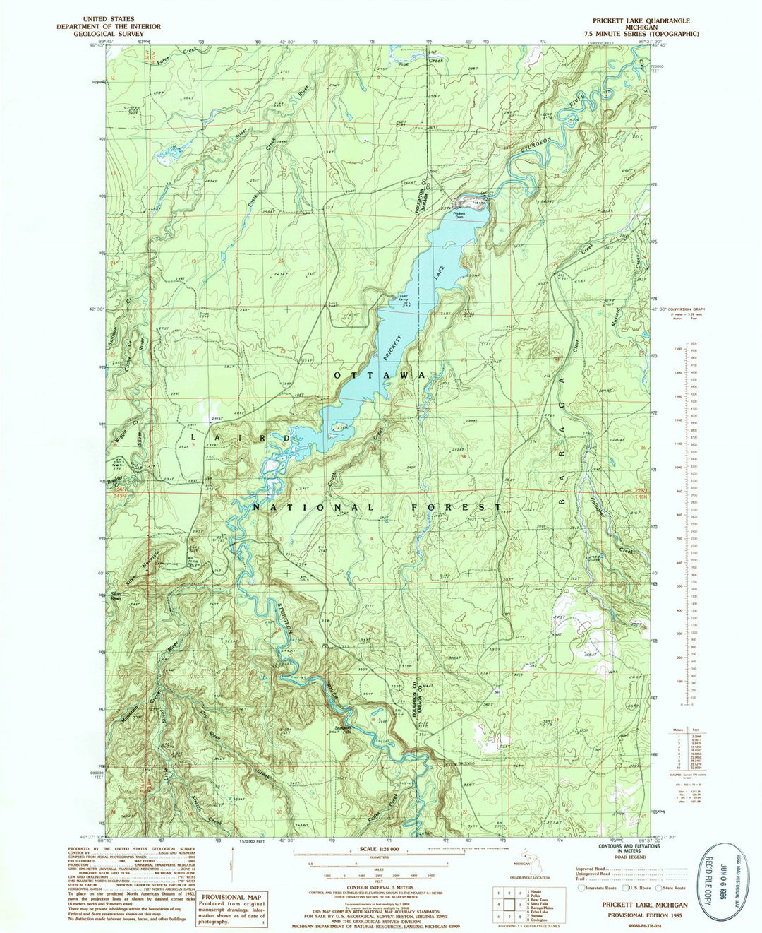 1985 Prickett Lake, MI - Michigan - USGS Topographic Map
