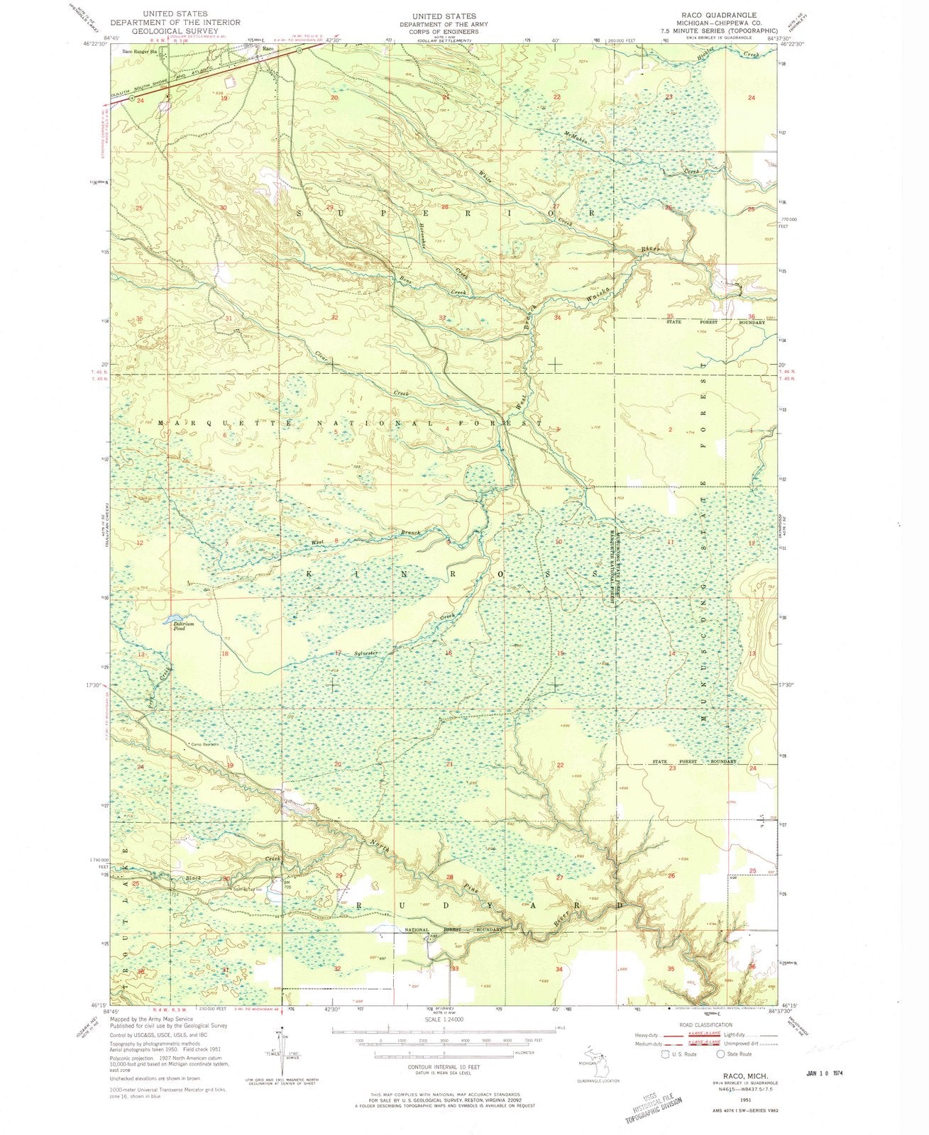 1951 Raco, MI - Michigan - USGS Topographic Map