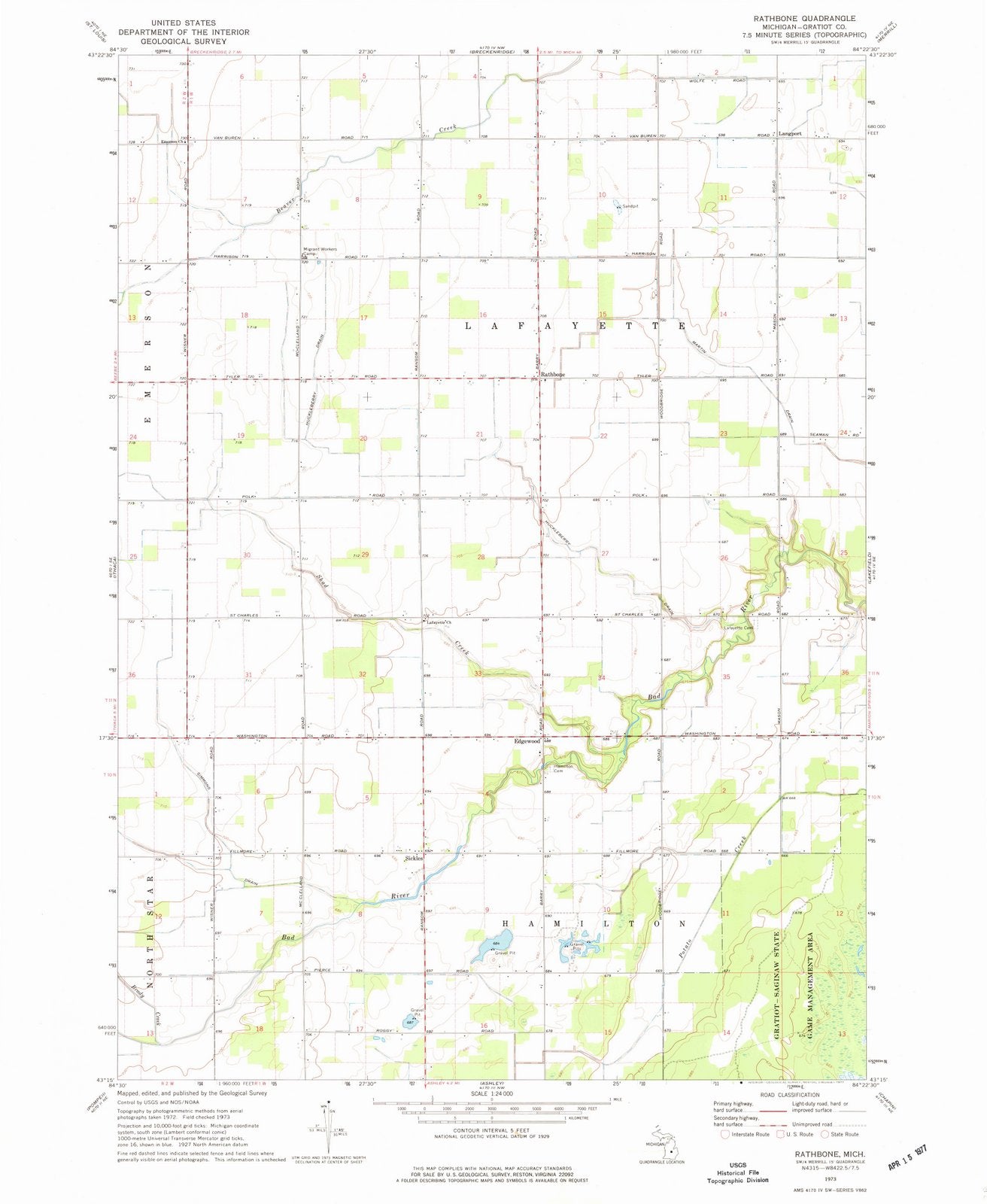 1973 Rathbone, MI - Michigan - USGS Topographic Map