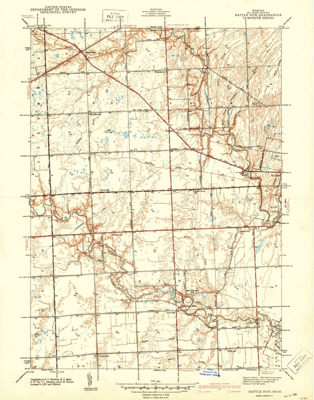 1942 Rattle Run, MI - Michigan - USGS Topographic Map