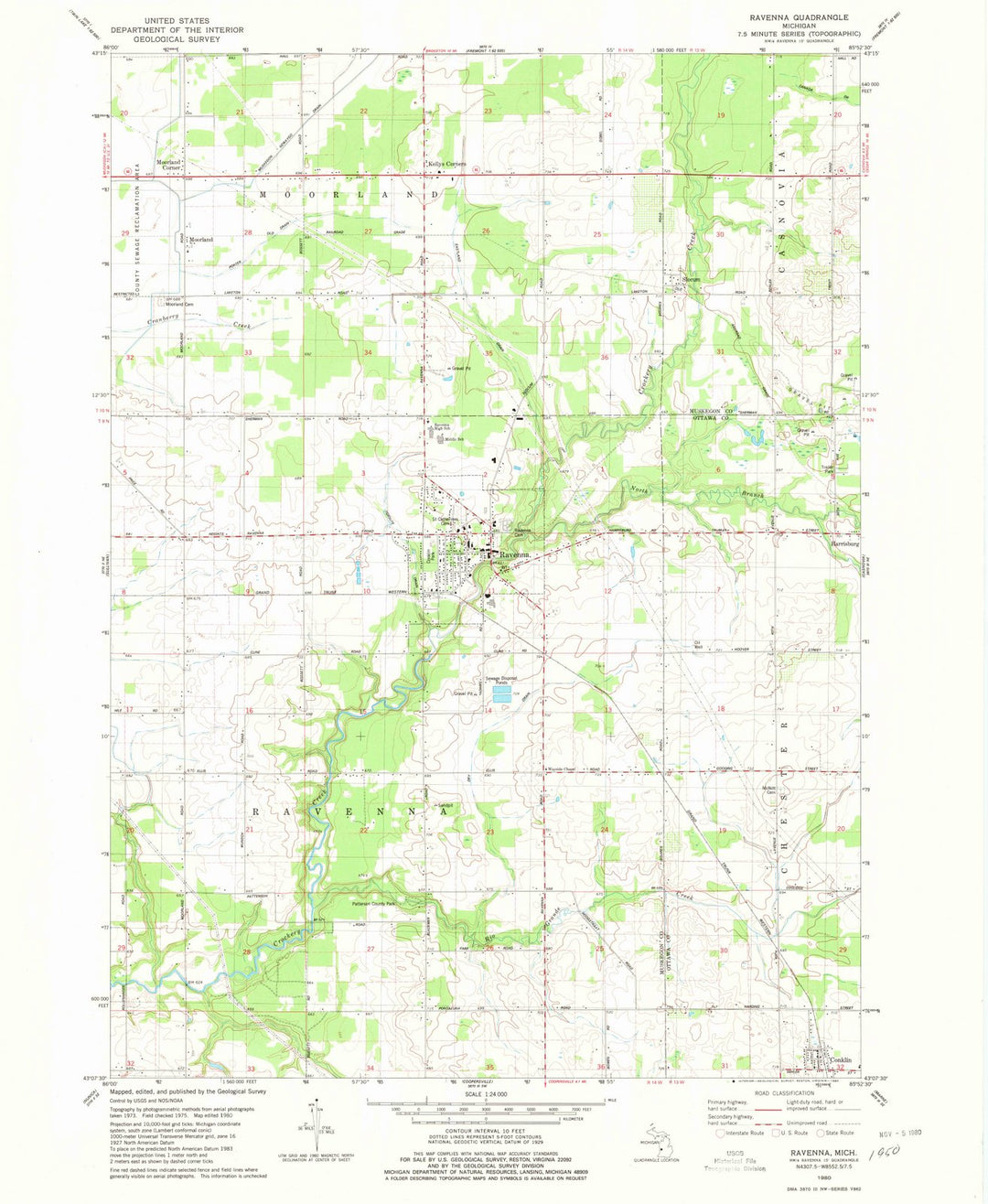 1980 Ravenna, MI - Michigan - USGS Topographic Map