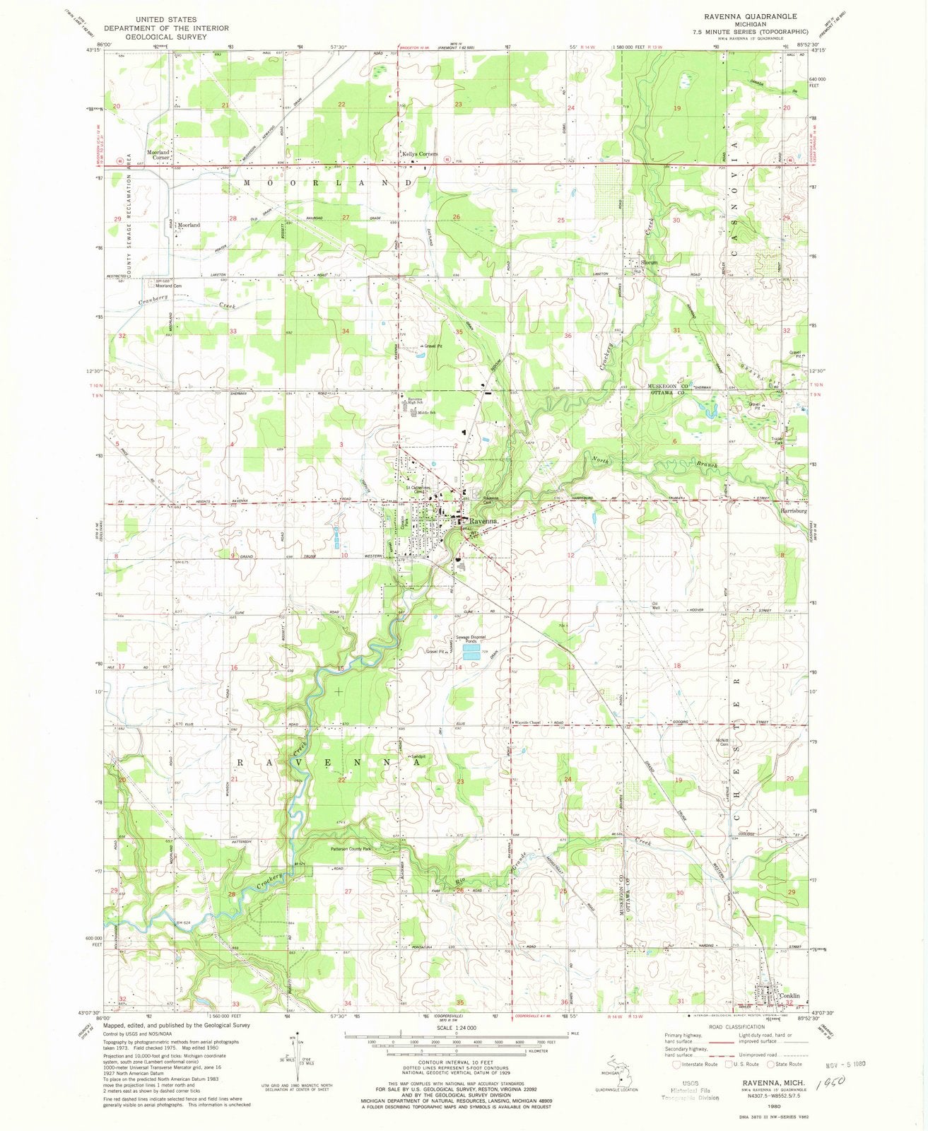 1980 Ravenna, MI - Michigan - USGS Topographic Map