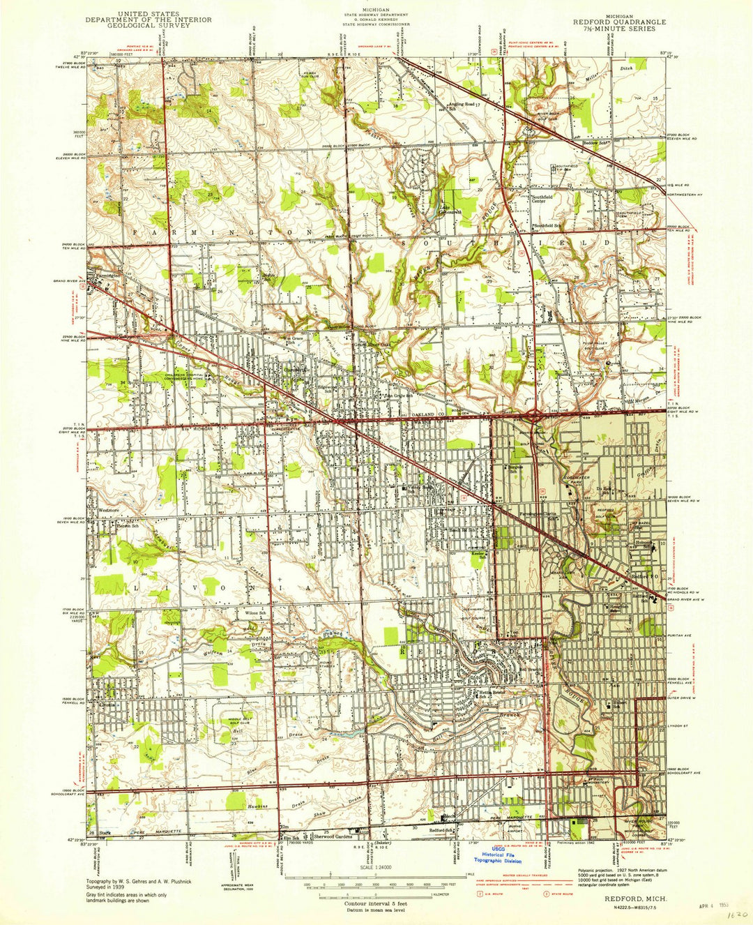 1942 Redford, MI - Michigan - USGS Topographic Map