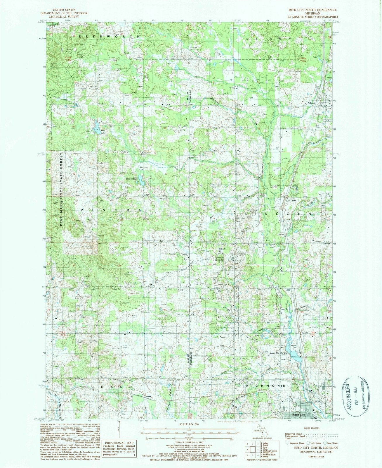 1987 Reed City North, MI - Michigan - USGS Topographic Map
