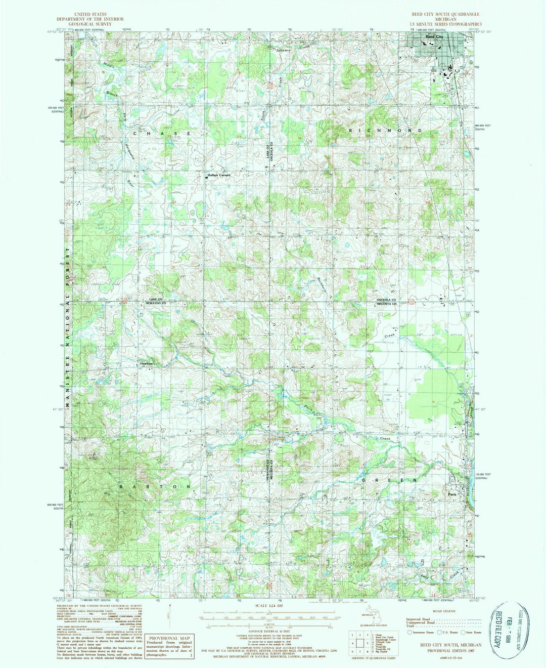 1987 Reed City South, MI - Michigan - USGS Topographic Map