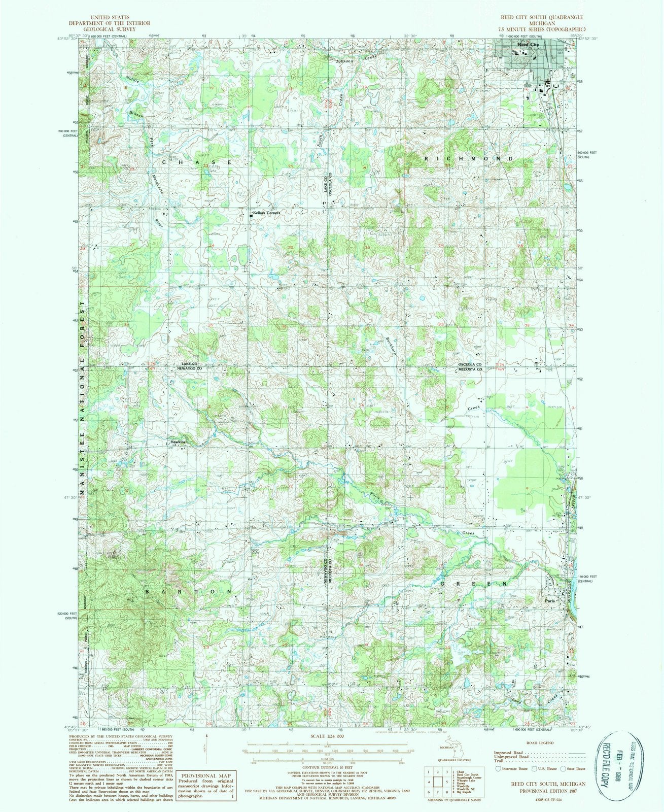 1987 Reed City South, MI - Michigan - USGS Topographic Map