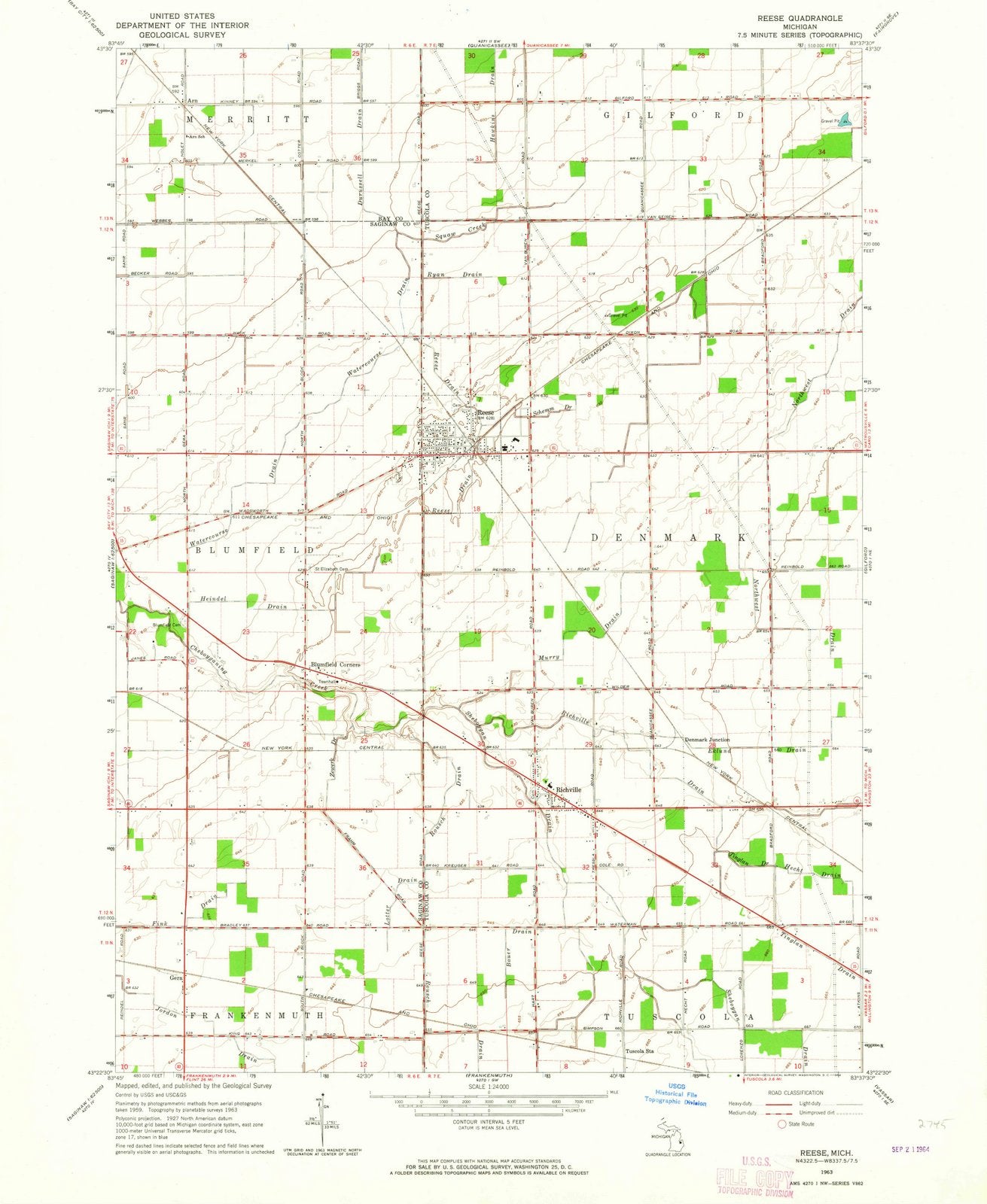 1963 Reese, MI - Michigan - USGS Topographic Map