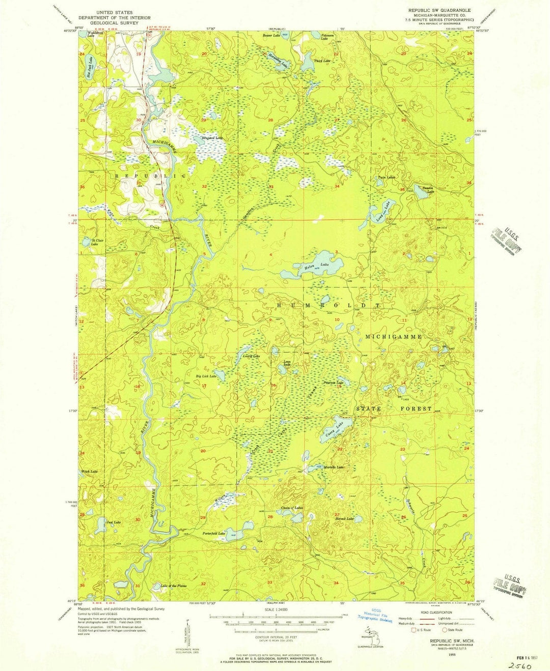 1955 Republic, MI - Michigan - USGS Topographic Map