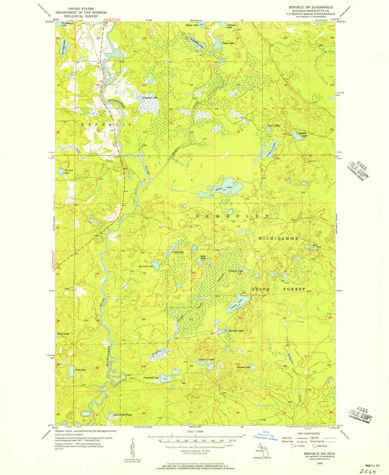 1955 Republic, MI - Michigan - USGS Topographic Map