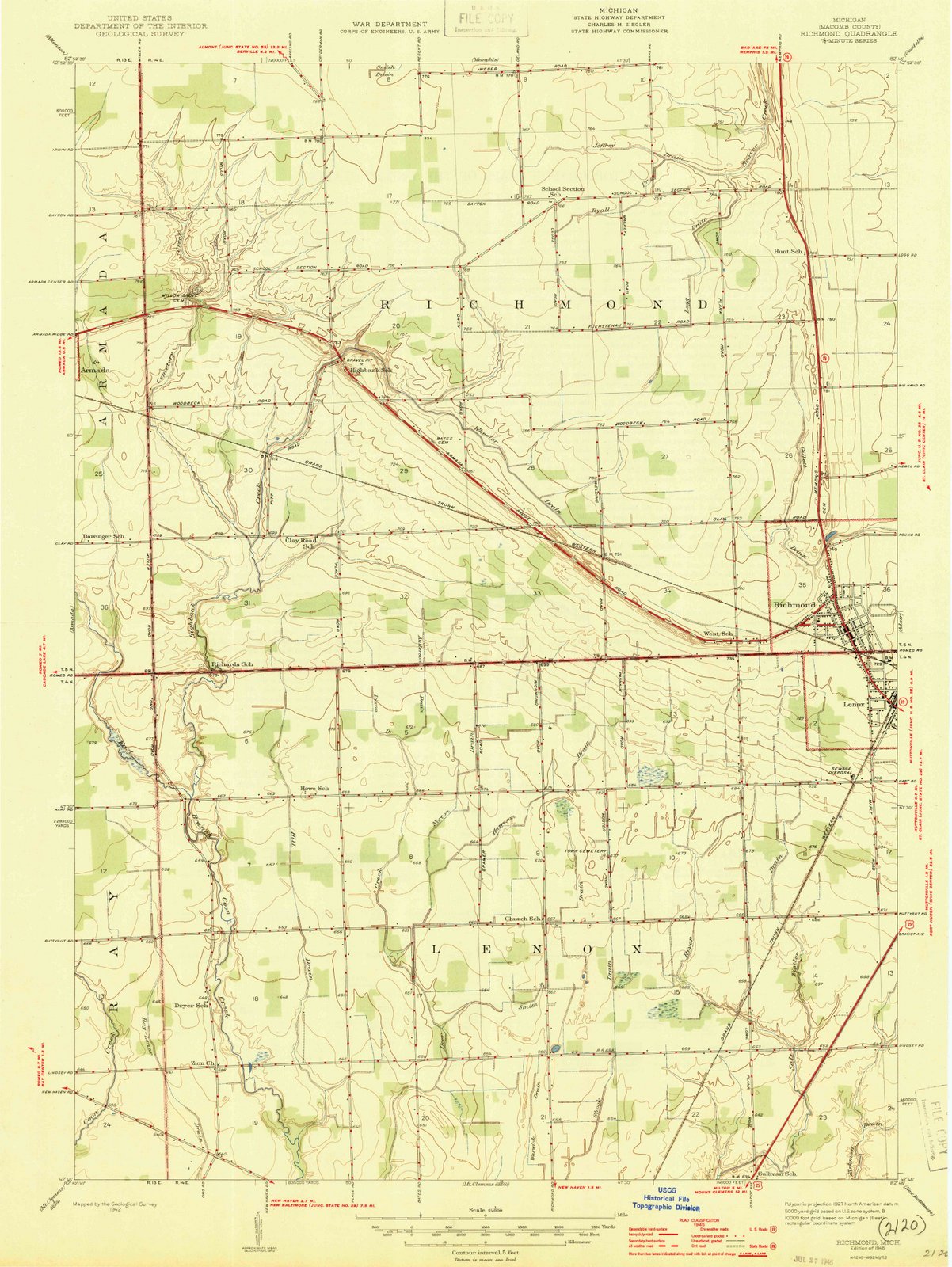 1945 Richmond, MI - Michigan - USGS Topographic Map