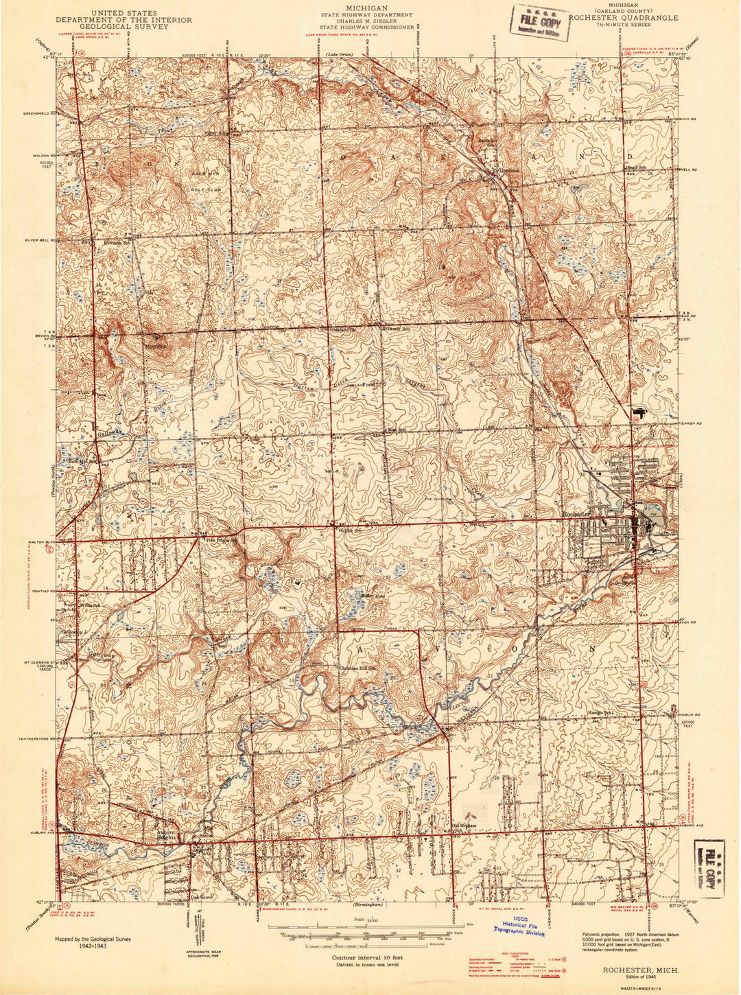 1945 Rochester, MI - Michigan - USGS Topographic Map