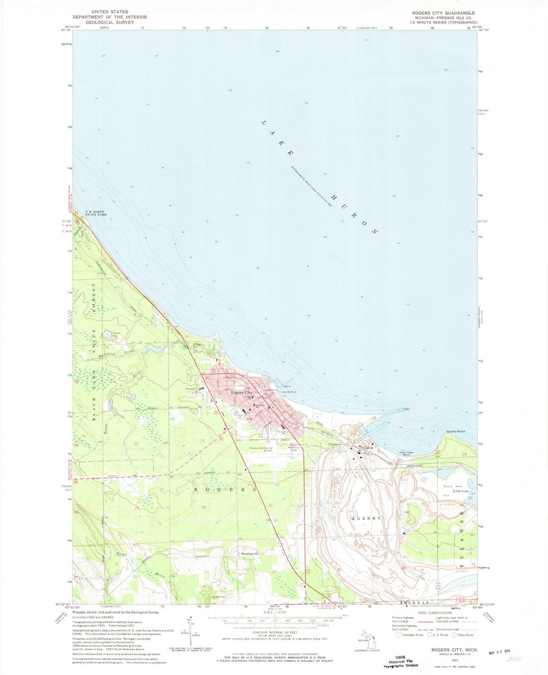 1971 Rogers City, MI - Michigan - USGS Topographic Map
