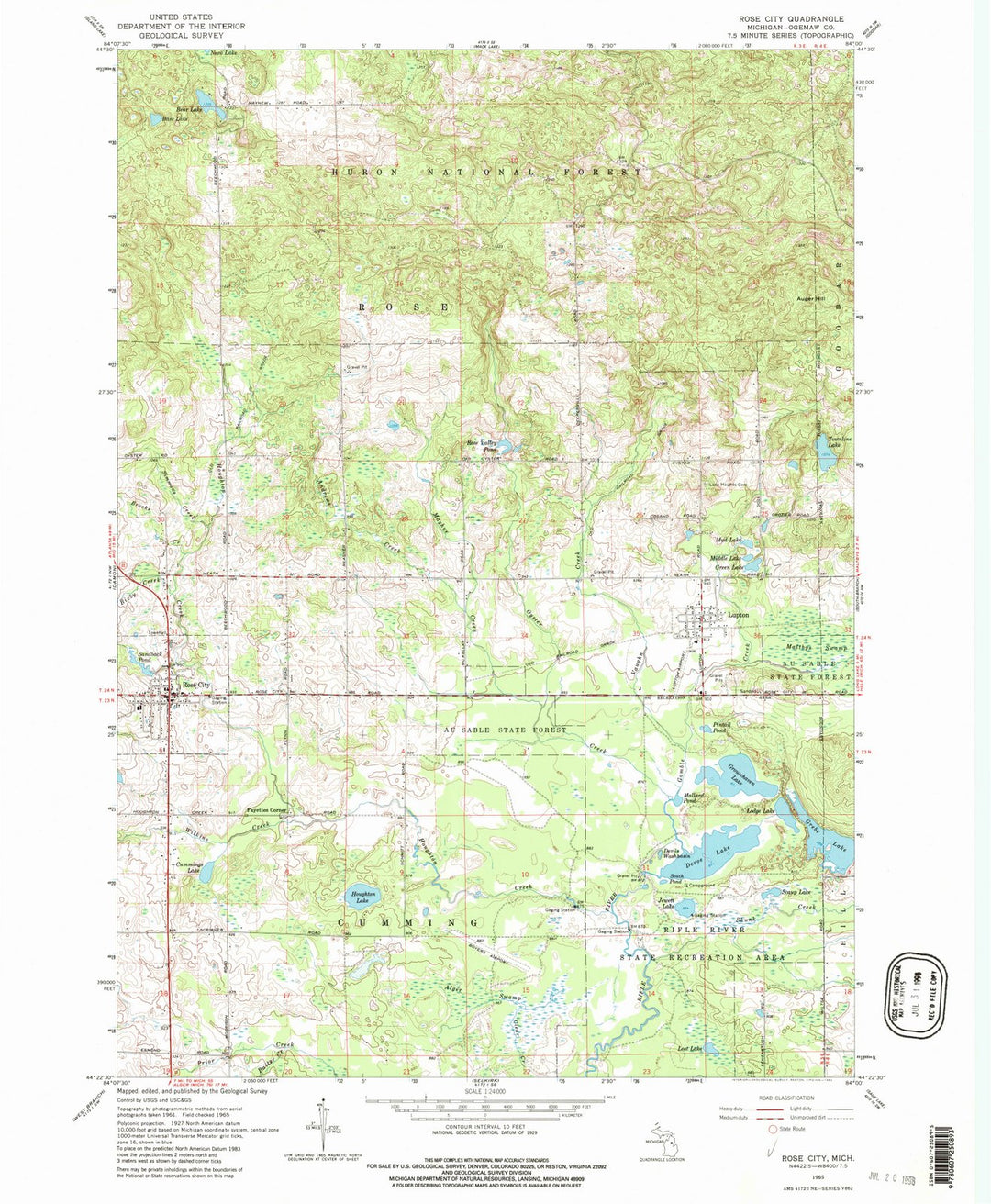 1965 Rose City, MI - Michigan - USGS Topographic Map