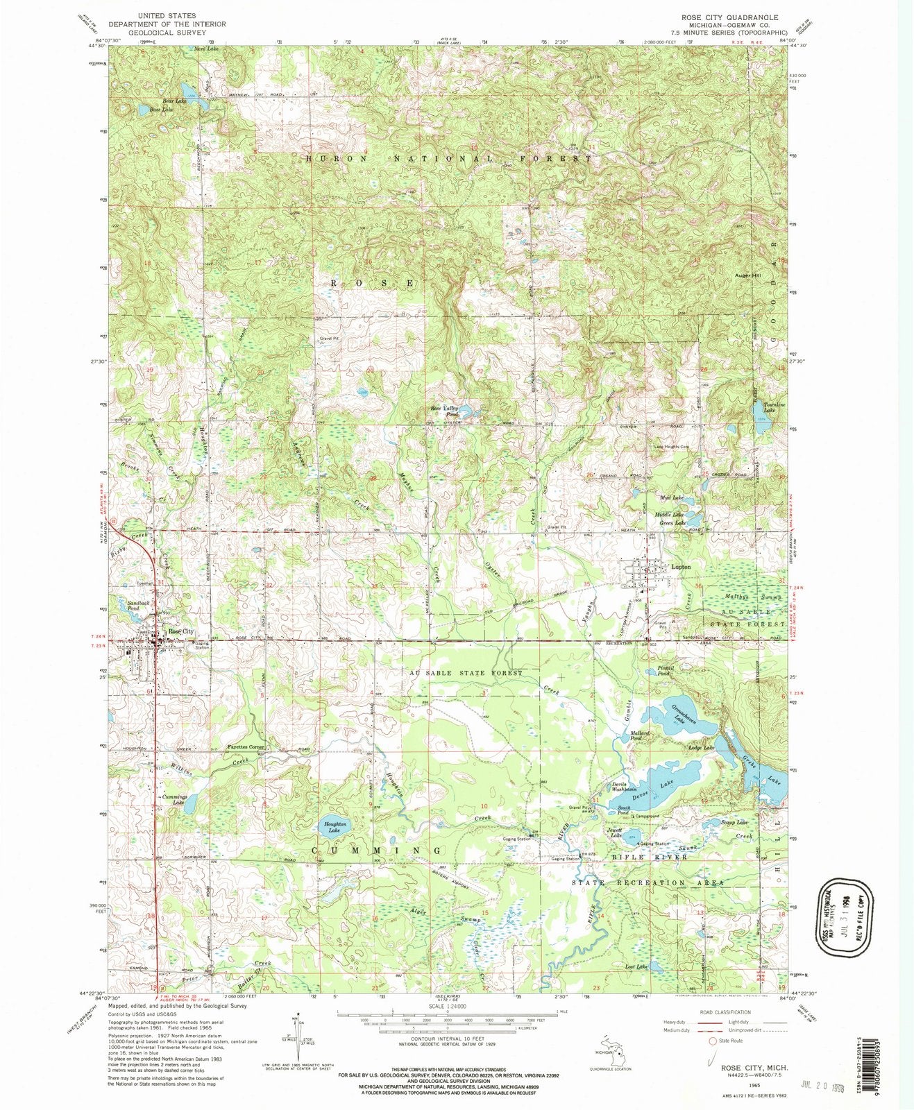 1965 Rose City, MI - Michigan - USGS Topographic Map